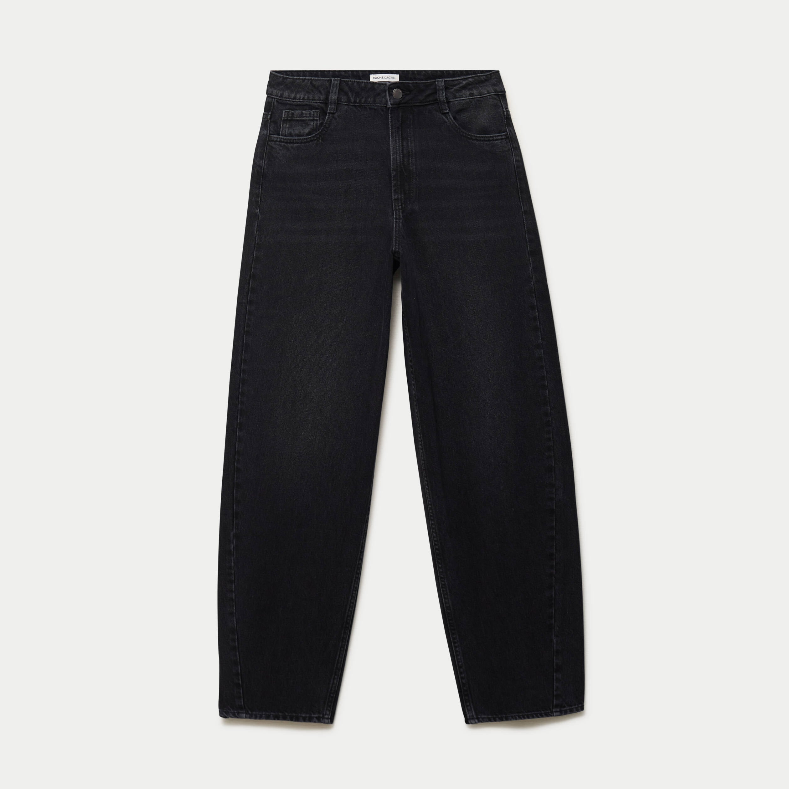 Jean barrel taille haute denim noir femme