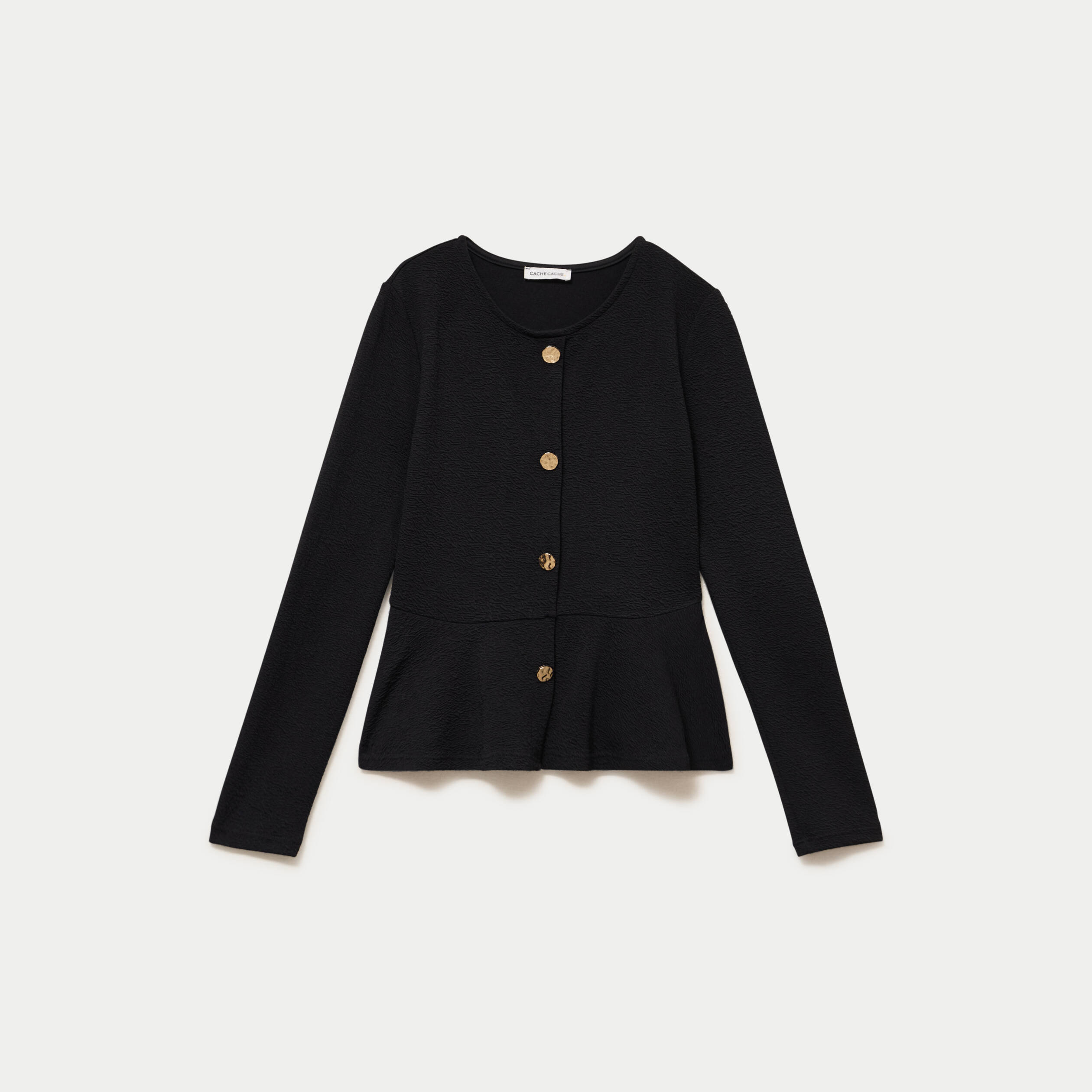 Top p&eacute;plum ajust&eacute; manches longues noir femme