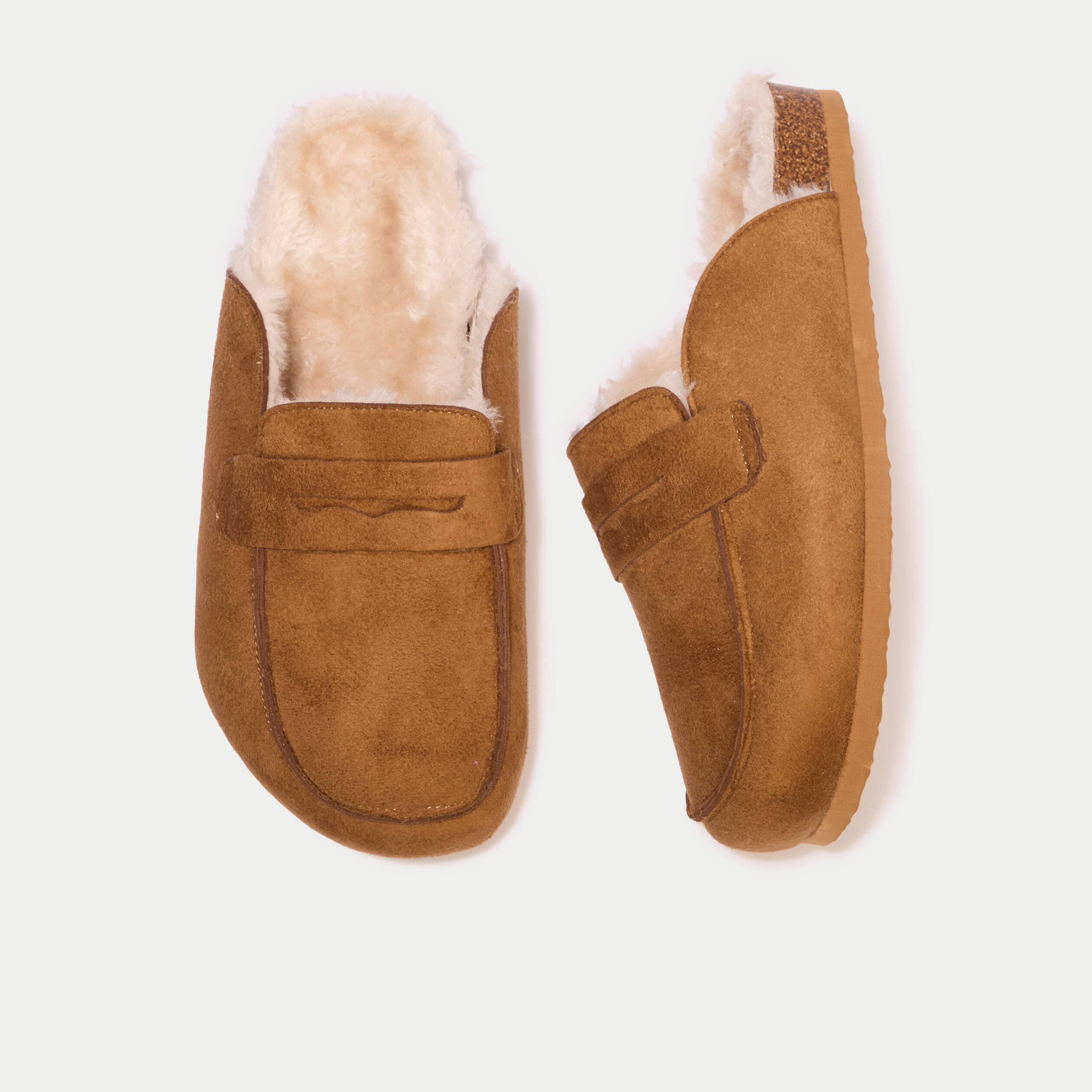 Chaussons aspect daim camel femme