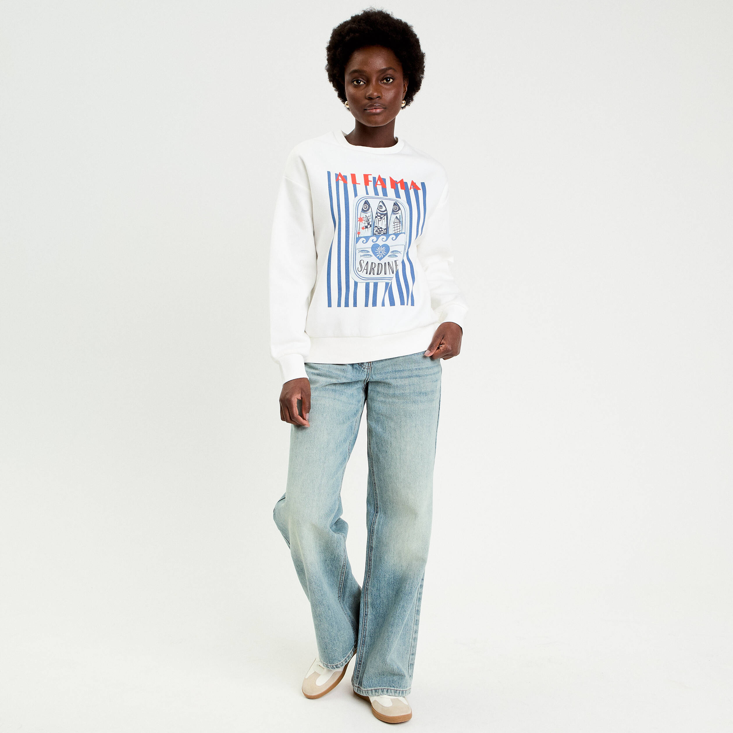 Sweat col rond manches longues ecru femme