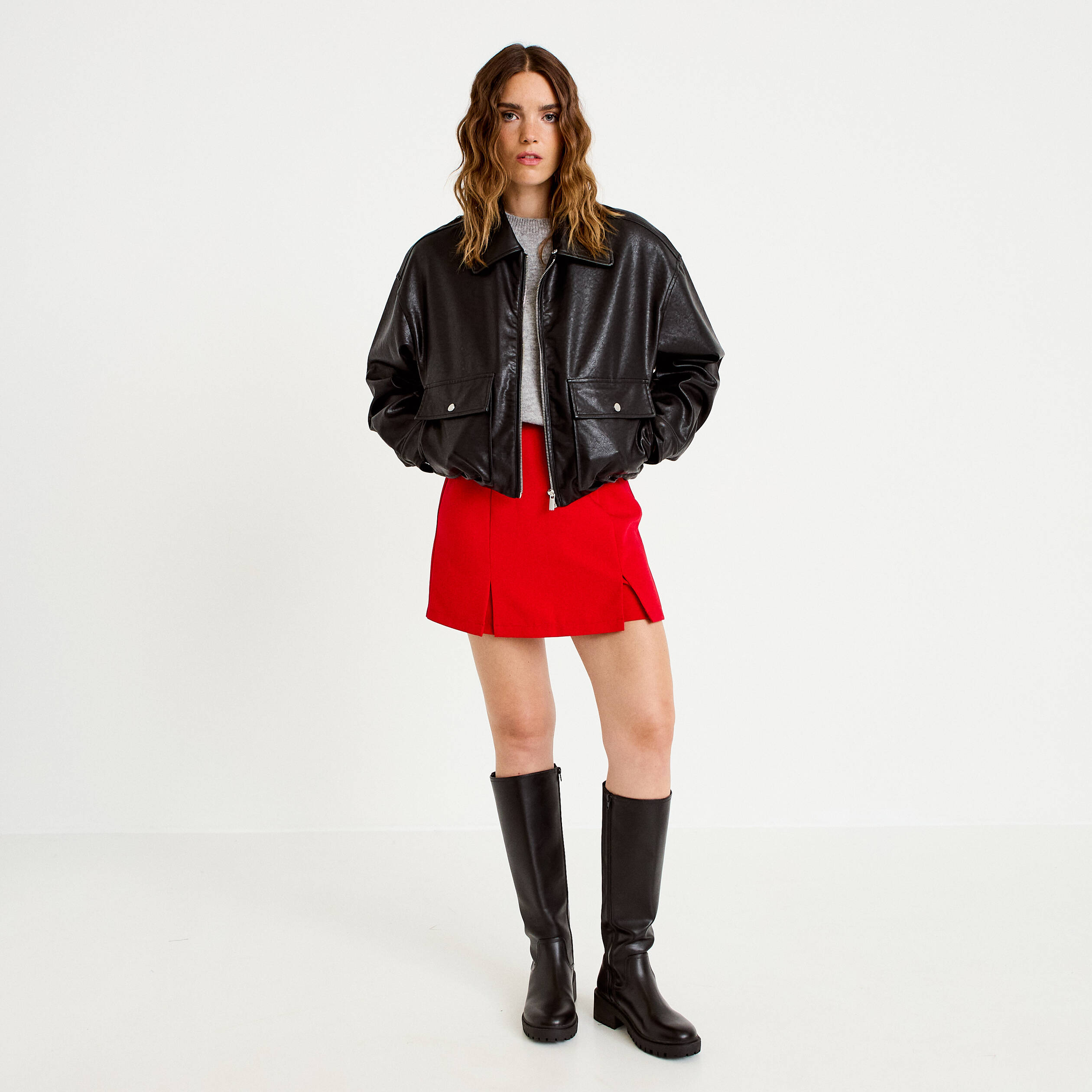 Jupe-short droite fentes rouge femme
