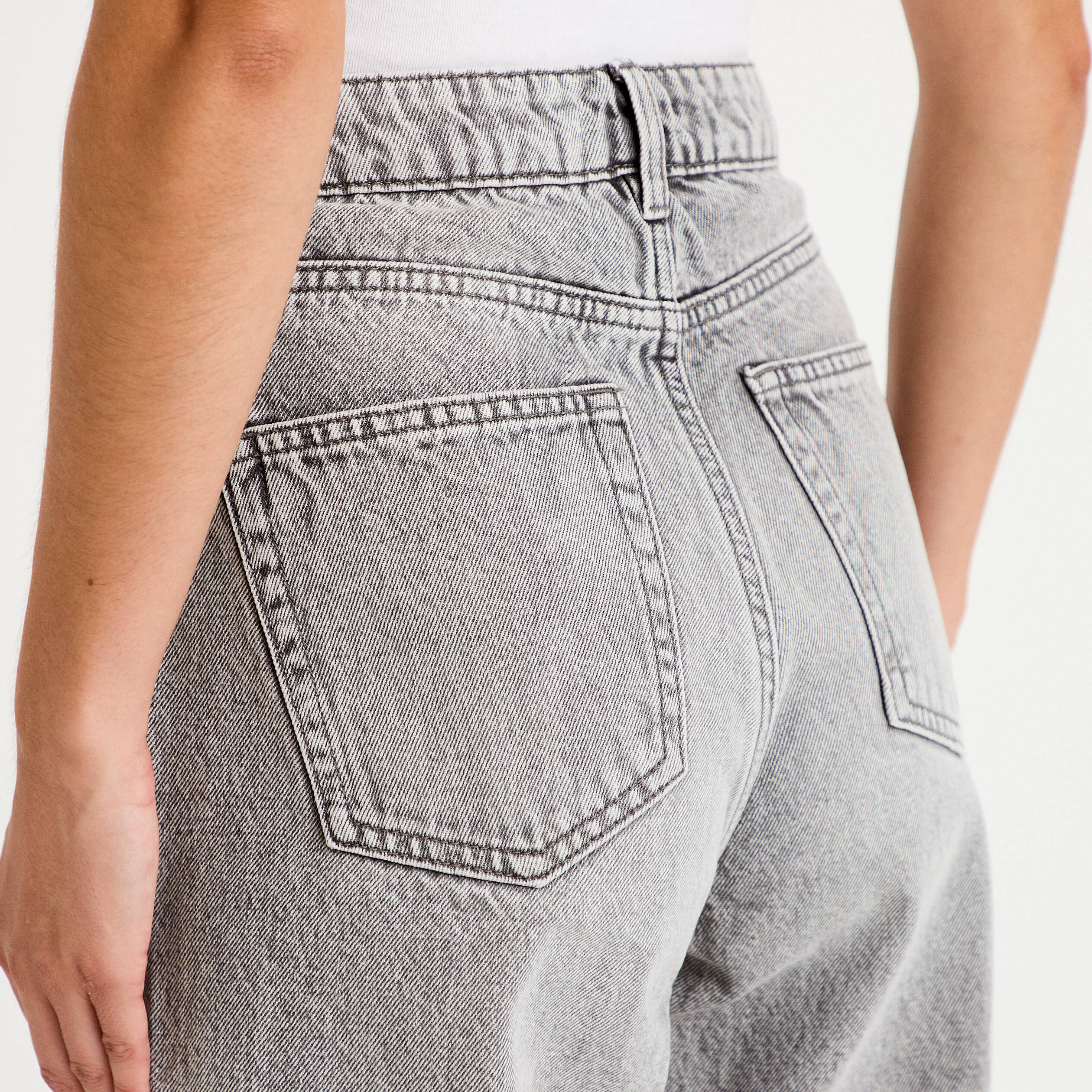 Jean wide leg taille haute Petite denim gris femme