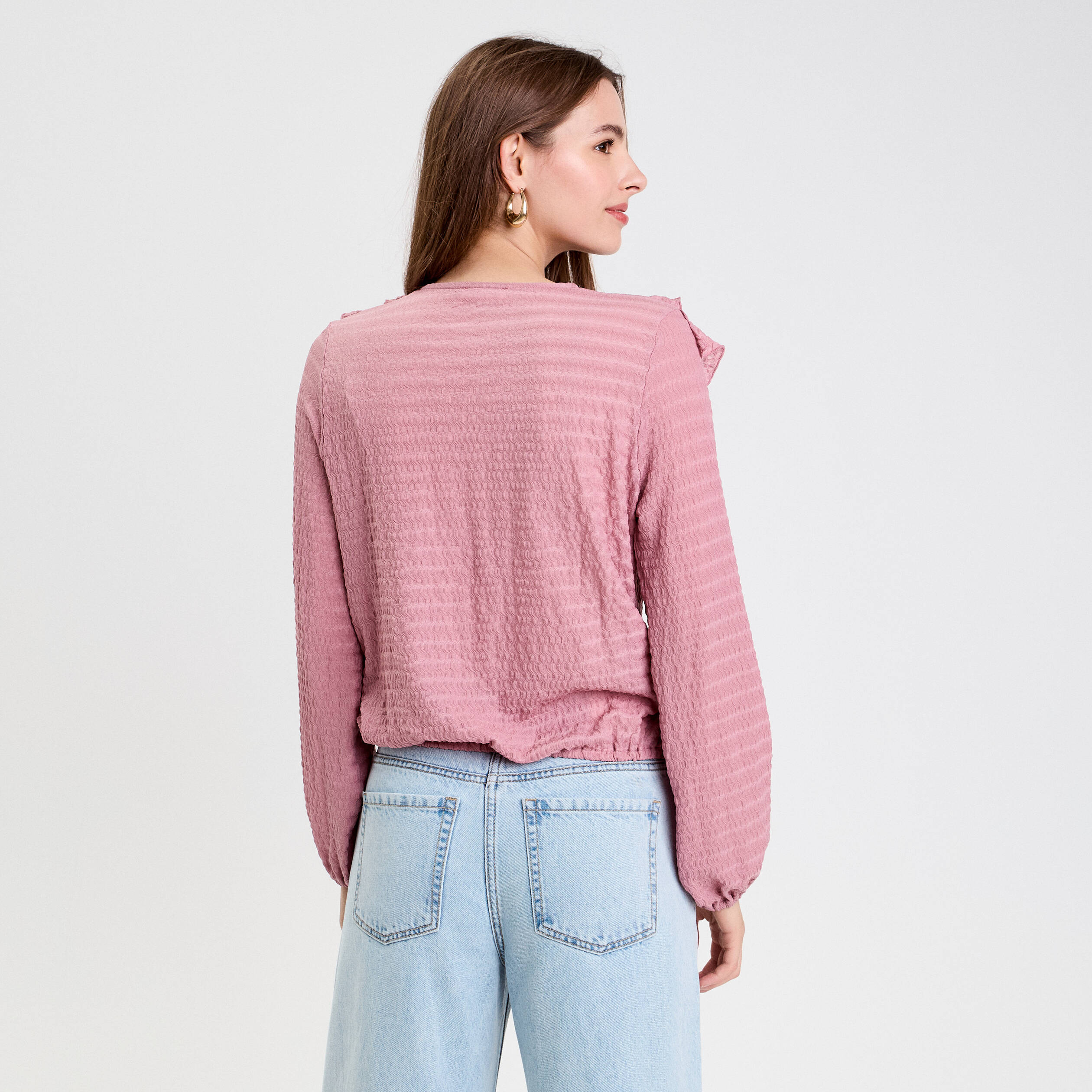 blouse manches longues aspect dentelle vieux rose femme Blouse manches longues aspect dentelle vieux rose femme