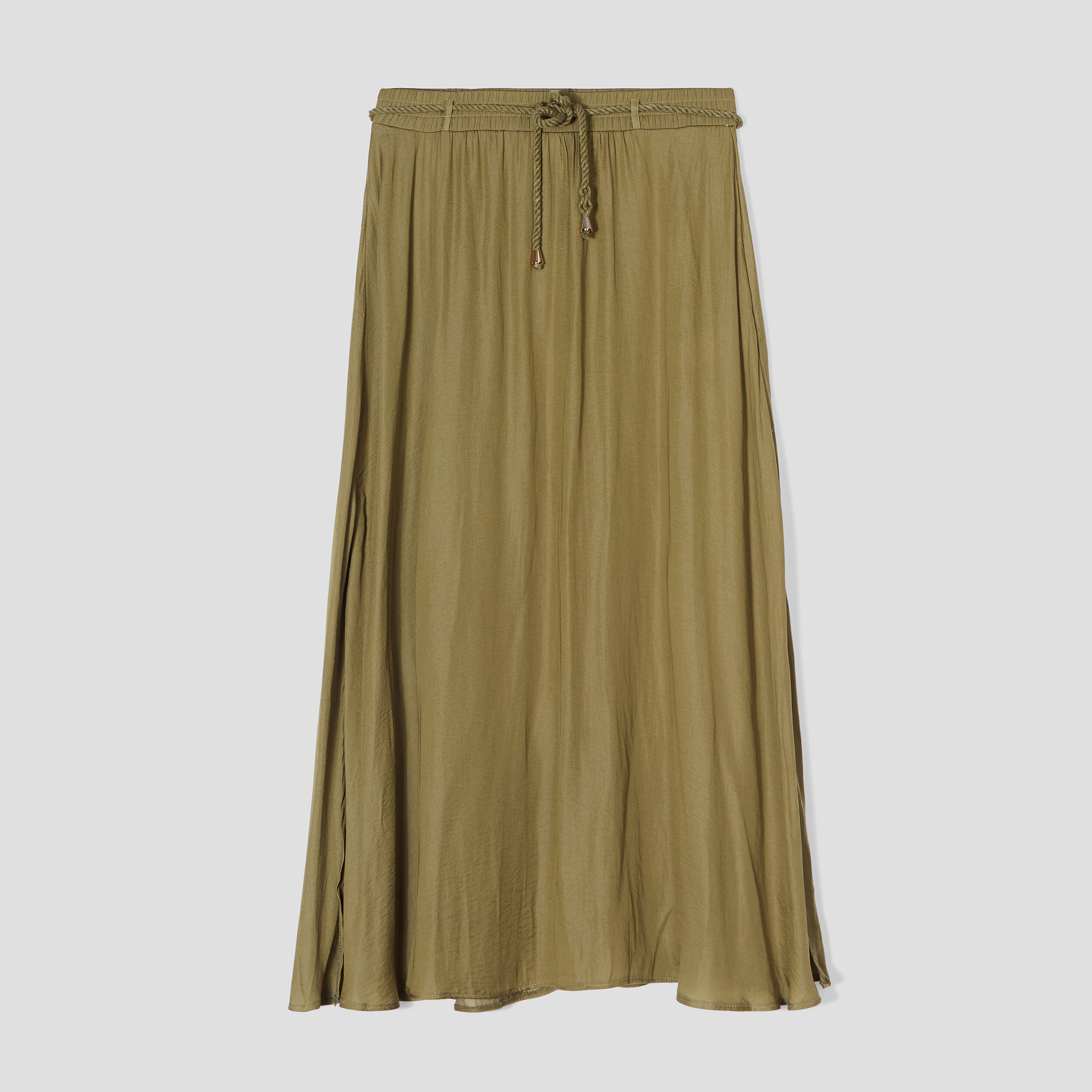 Jupe longue evasee satin vert kaki femme Vibs