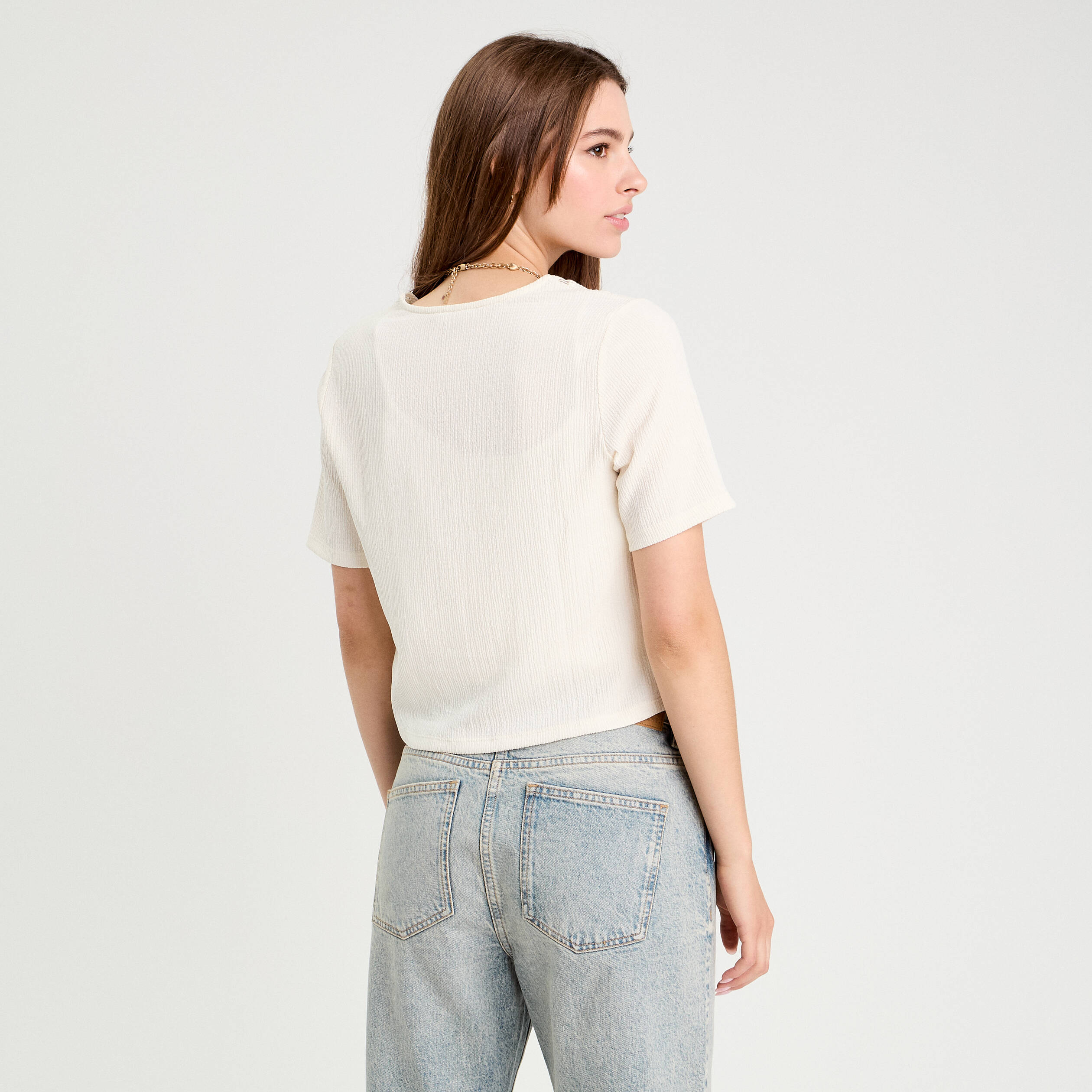 blouse manches courtes nouee ecru femme Blouse manches courtes nouée ecru femme