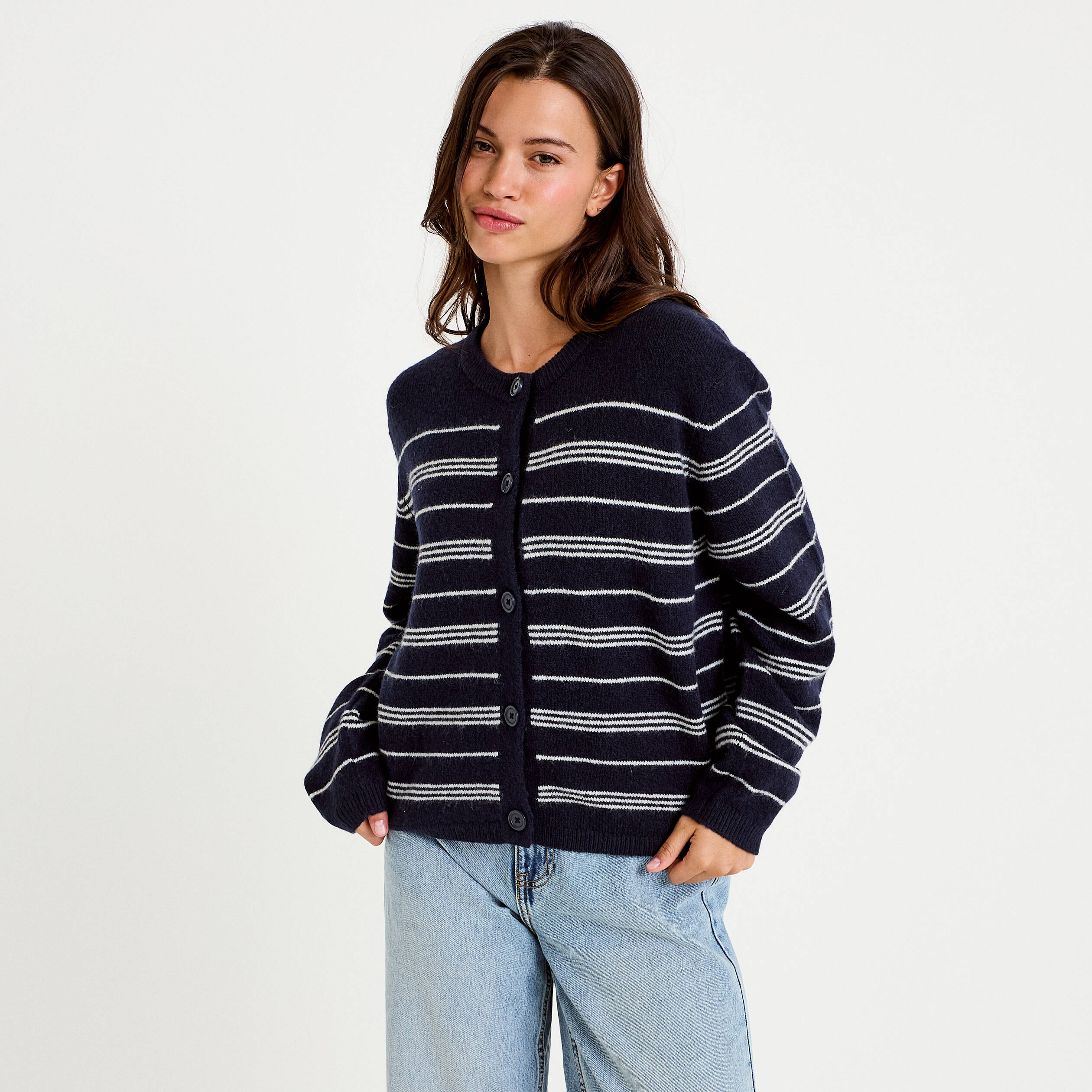 Gilet manches longues bleu marine femme