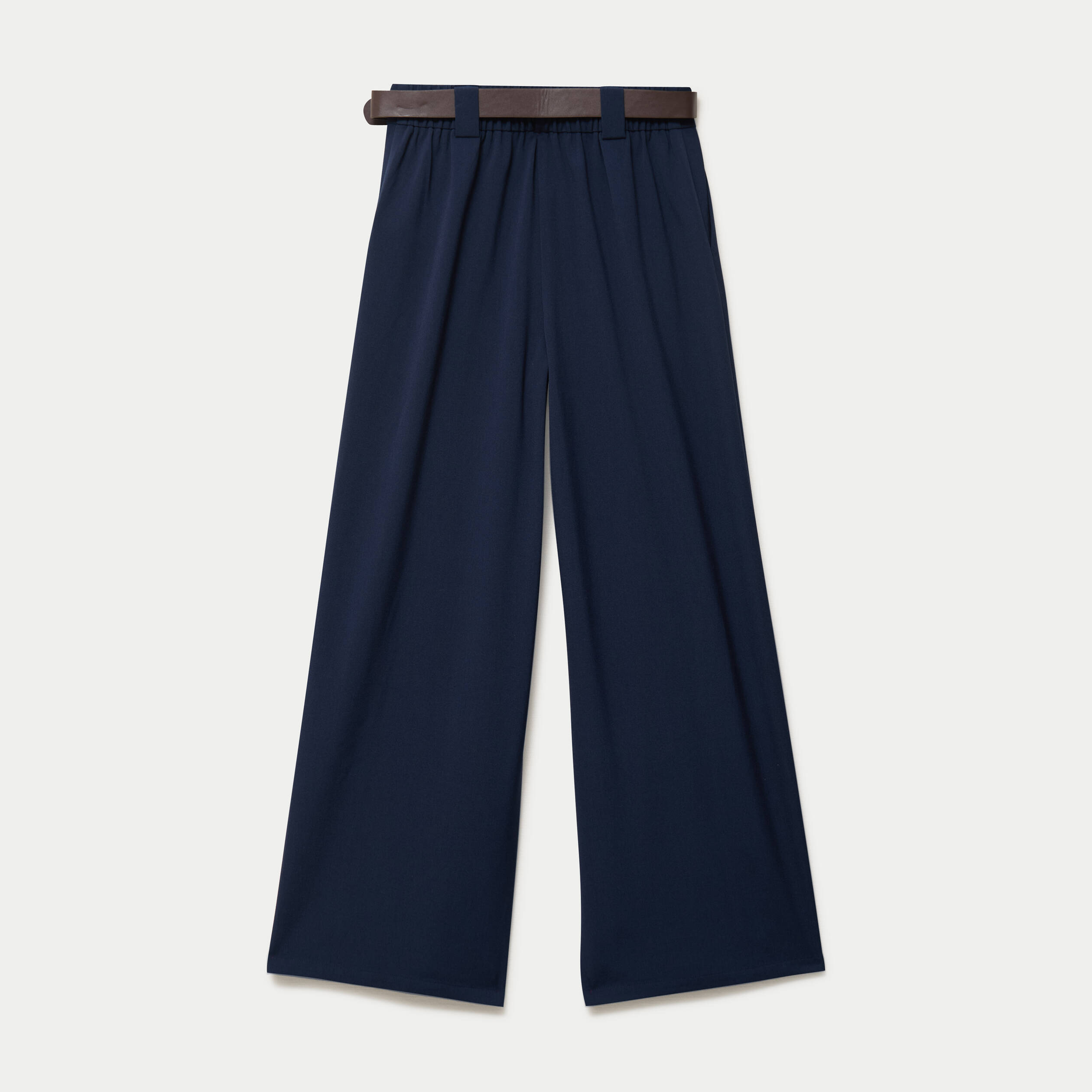 Pantalon large avec ceinture bleu marine femme