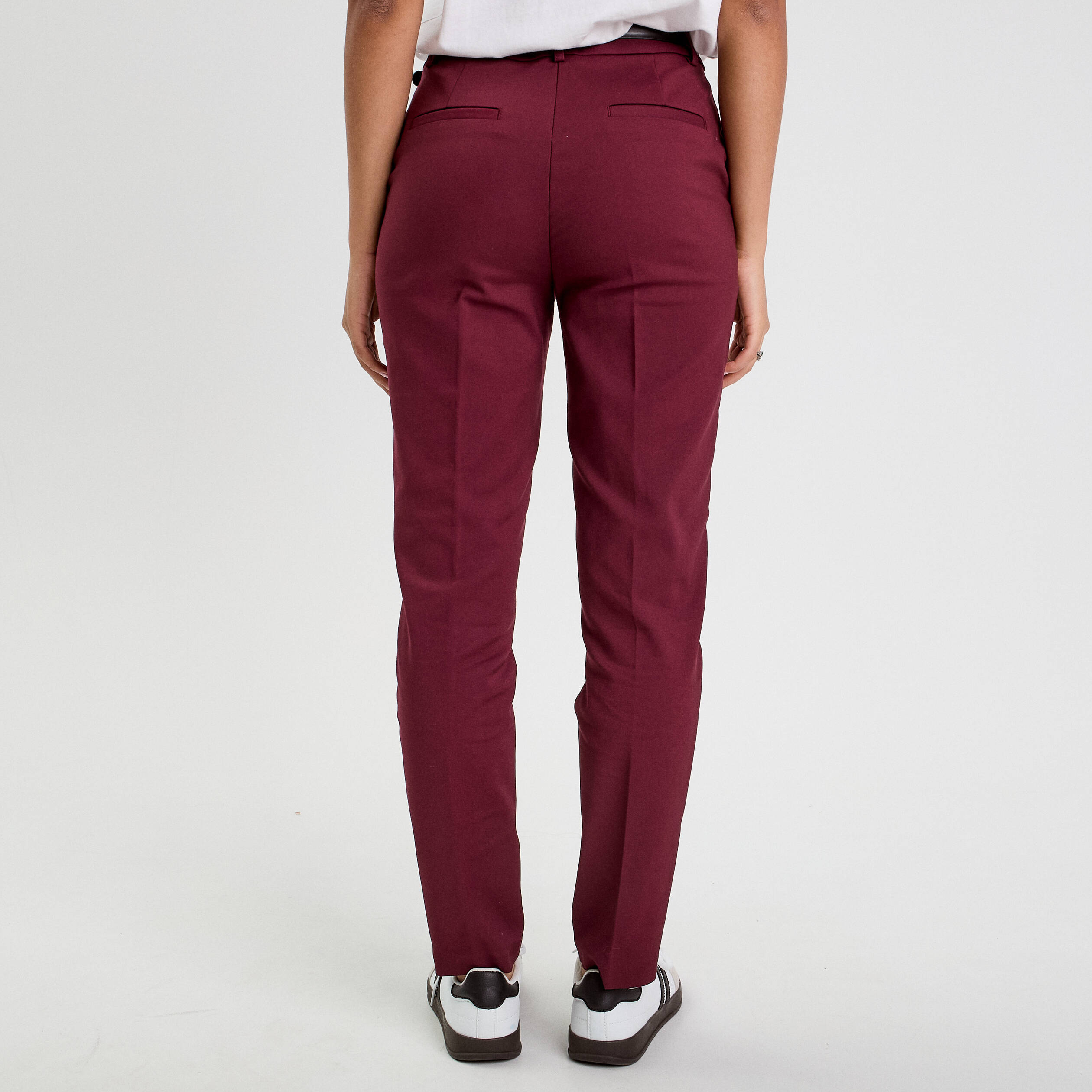 pantalon cigarette ceinture violet fonce femme Pantalon cigarette ceinturé violet foncé femme