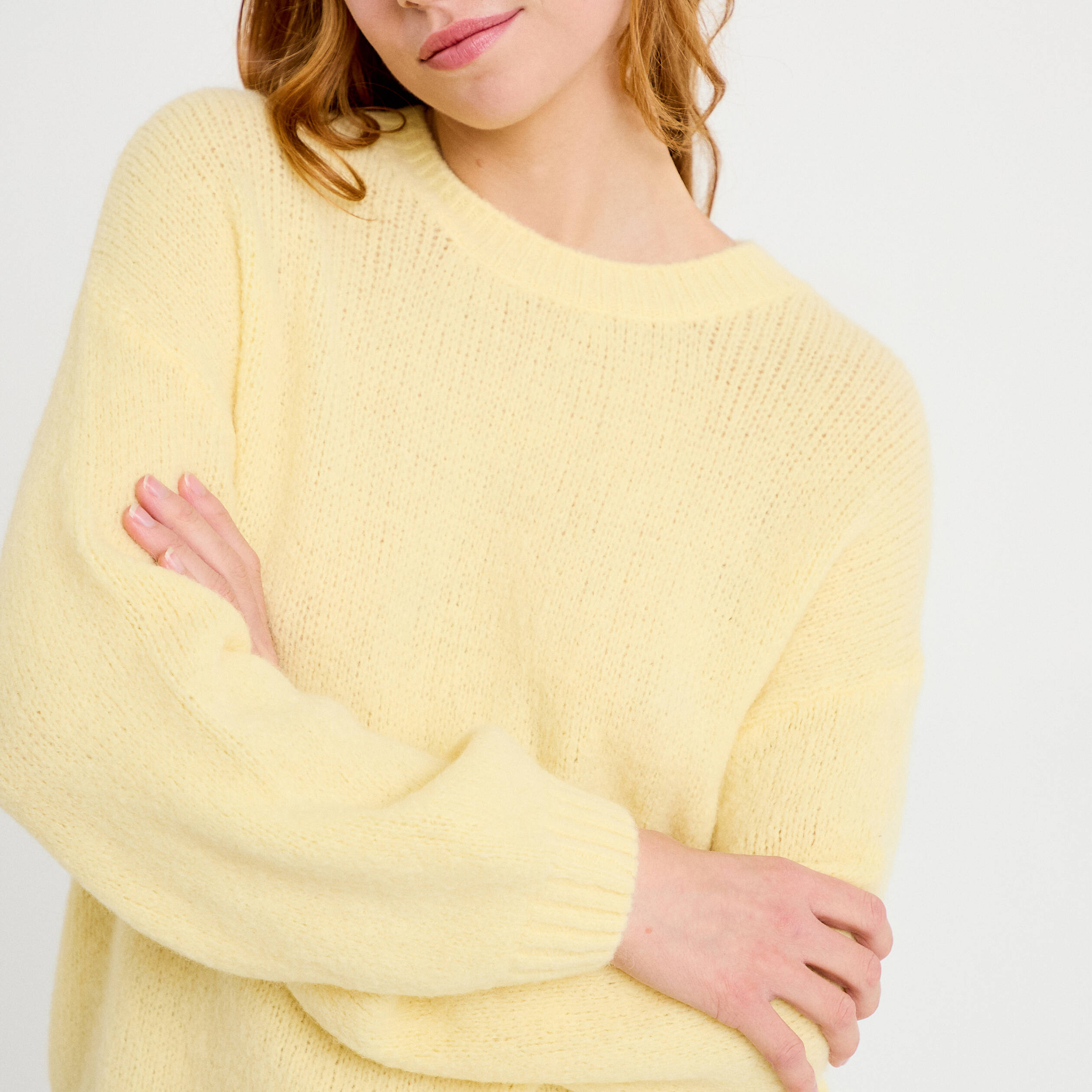 Pull manches longues jaune pastel femme
