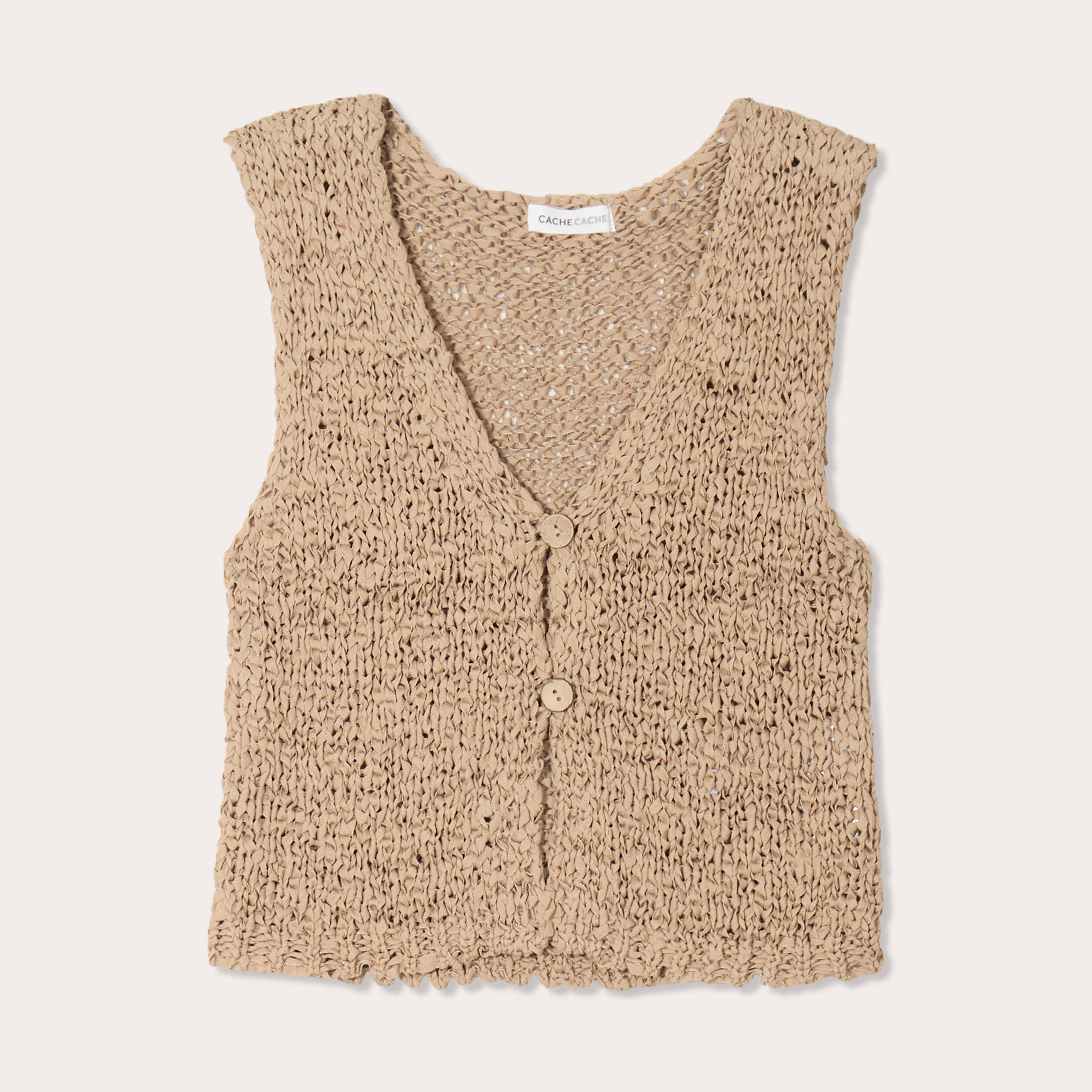 Gilet cropped sans manches beige femme