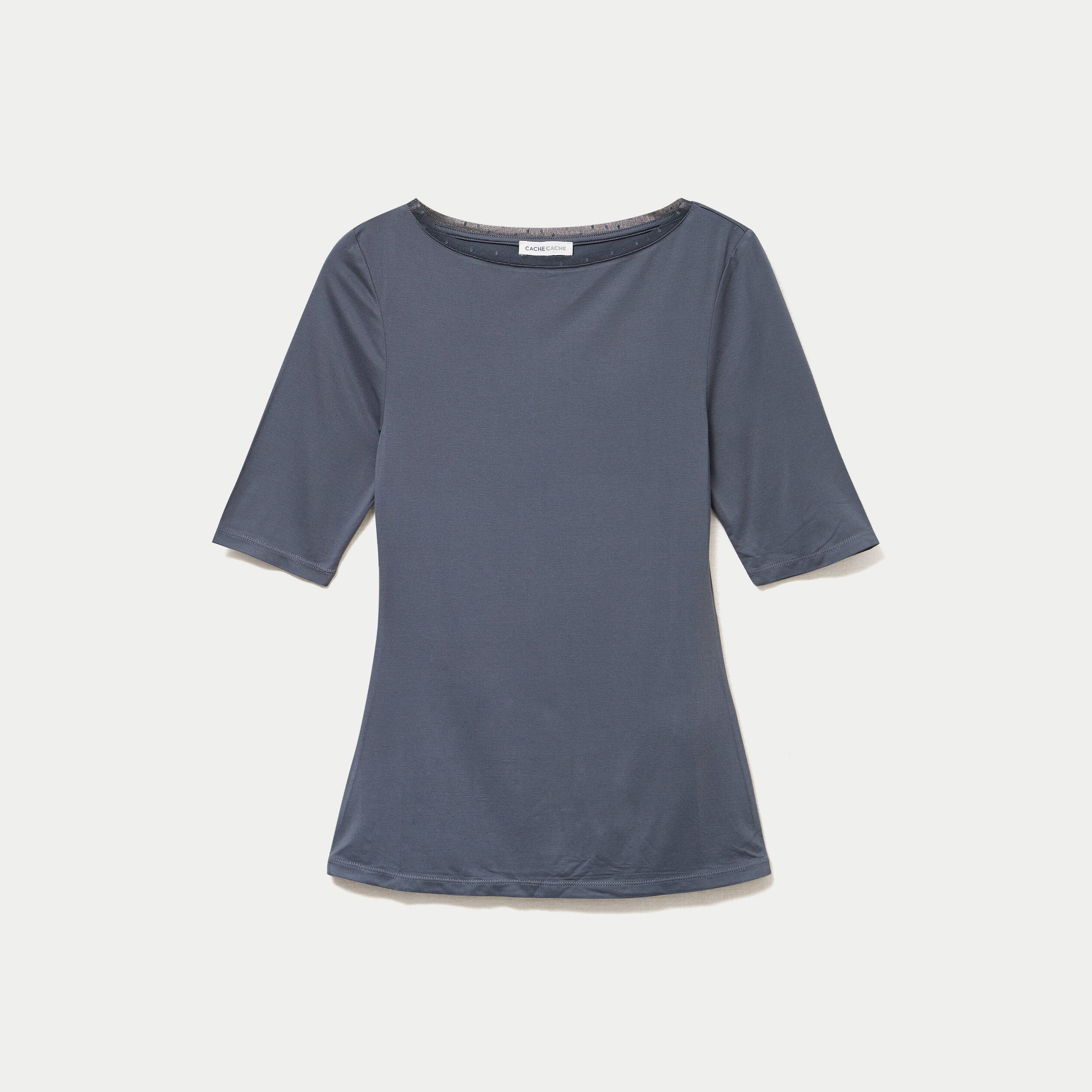 T-shirt ajust&eacute; manches courtes gris femme