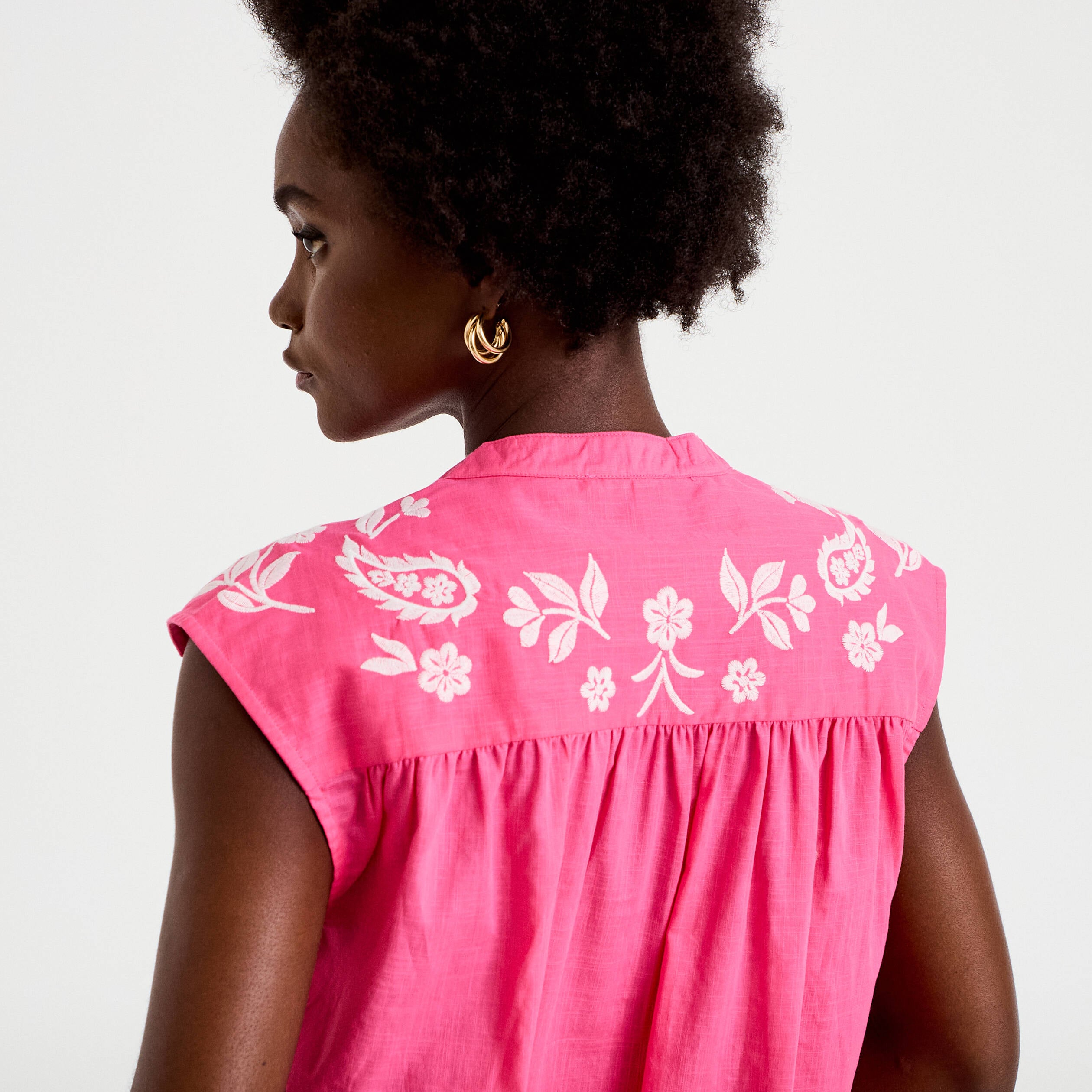 Blouse droite sans manches col v rose fushia femme