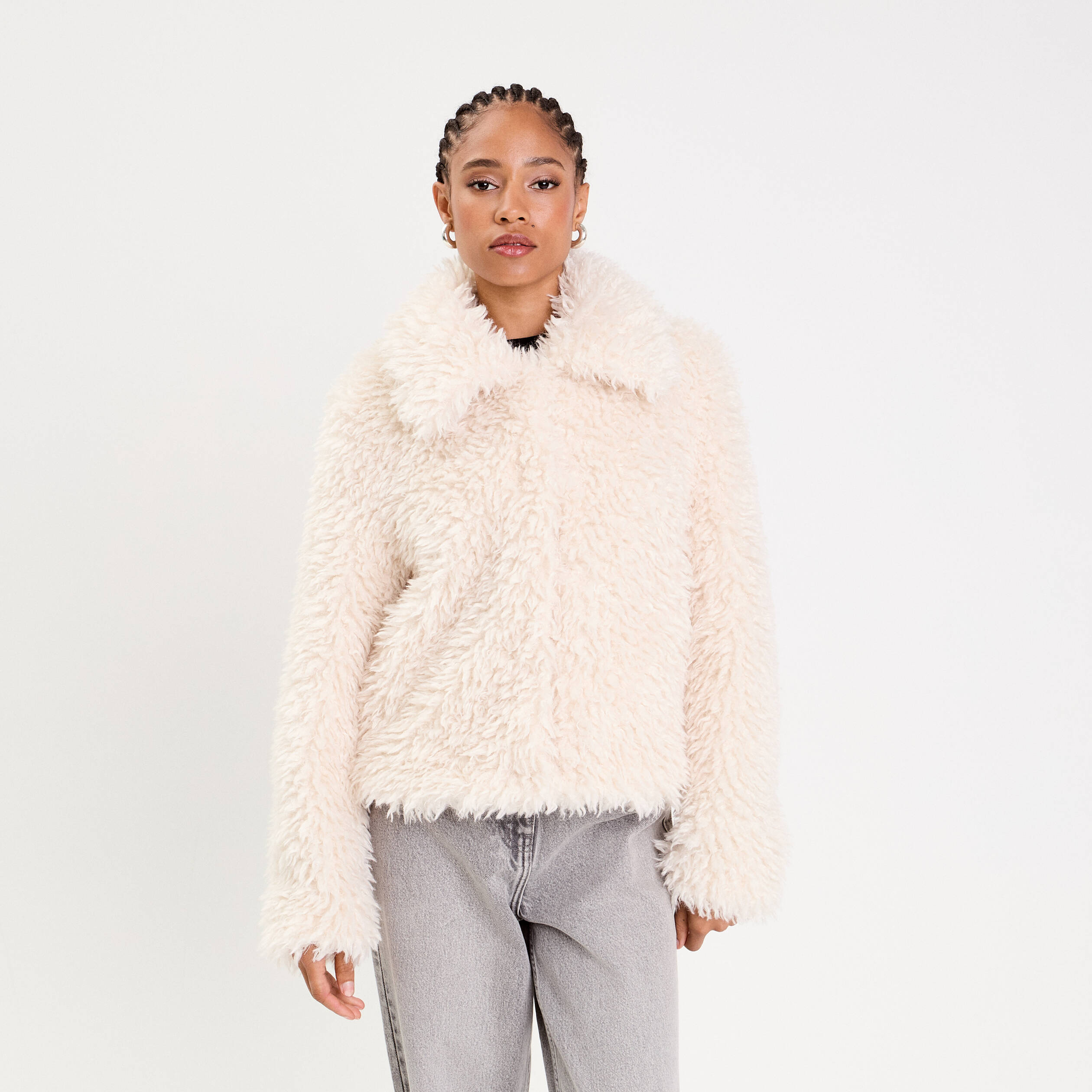 Veste fausse fourrure ecru femme