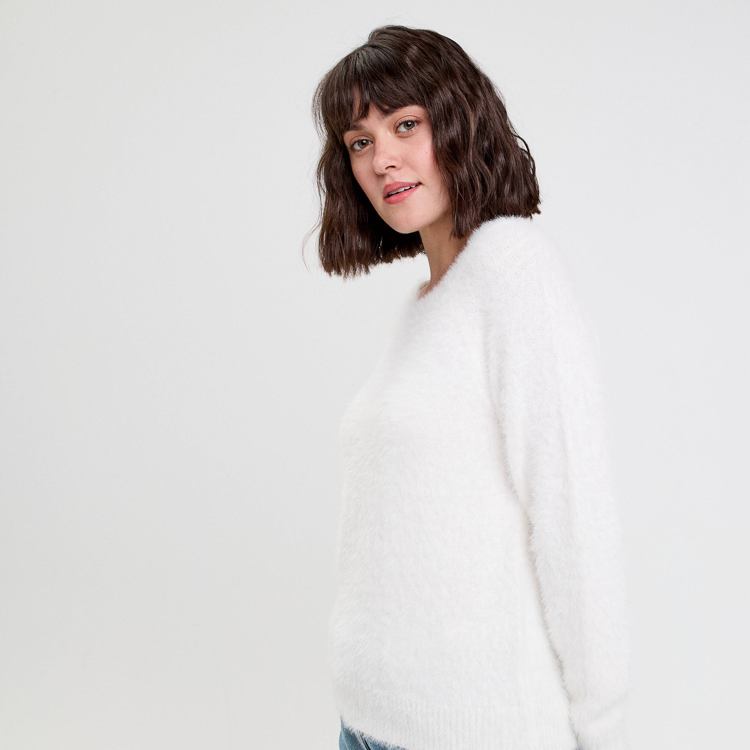 Pull manches longues ecru femme