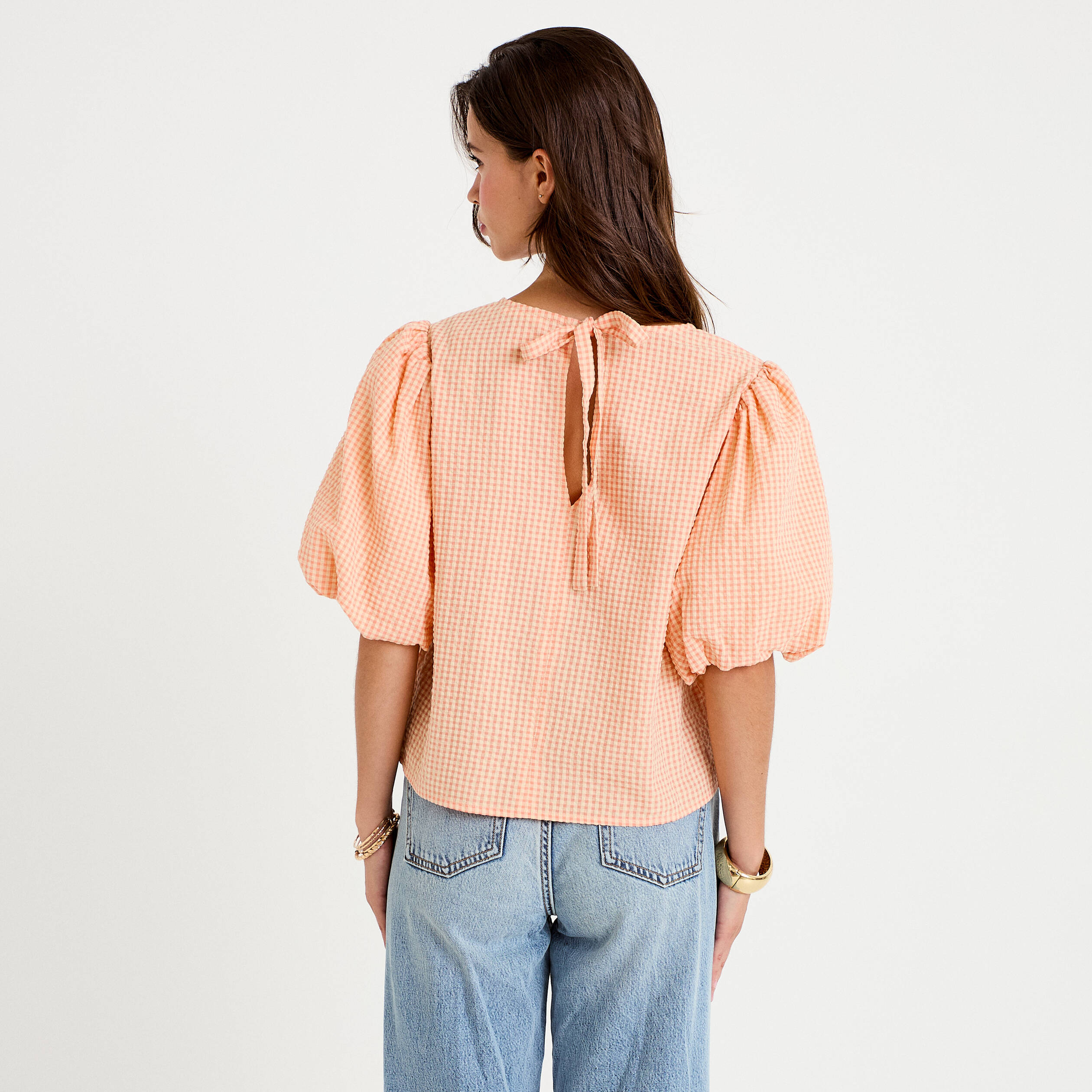 Blouse effet boule manches courtes orange femme