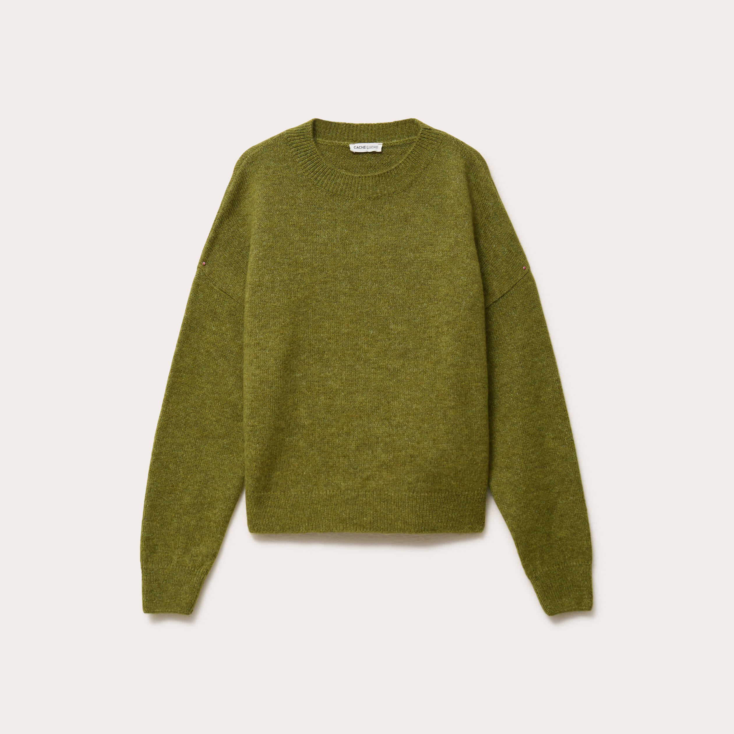 Pull col rond manches longues vert fonc&eacute; femme