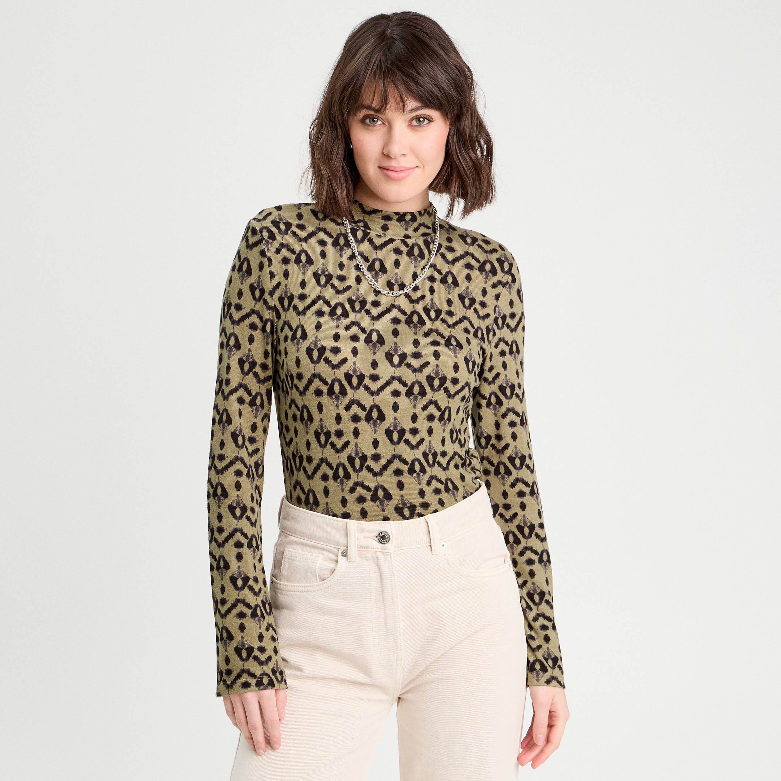 T-shirt col montant vert femme