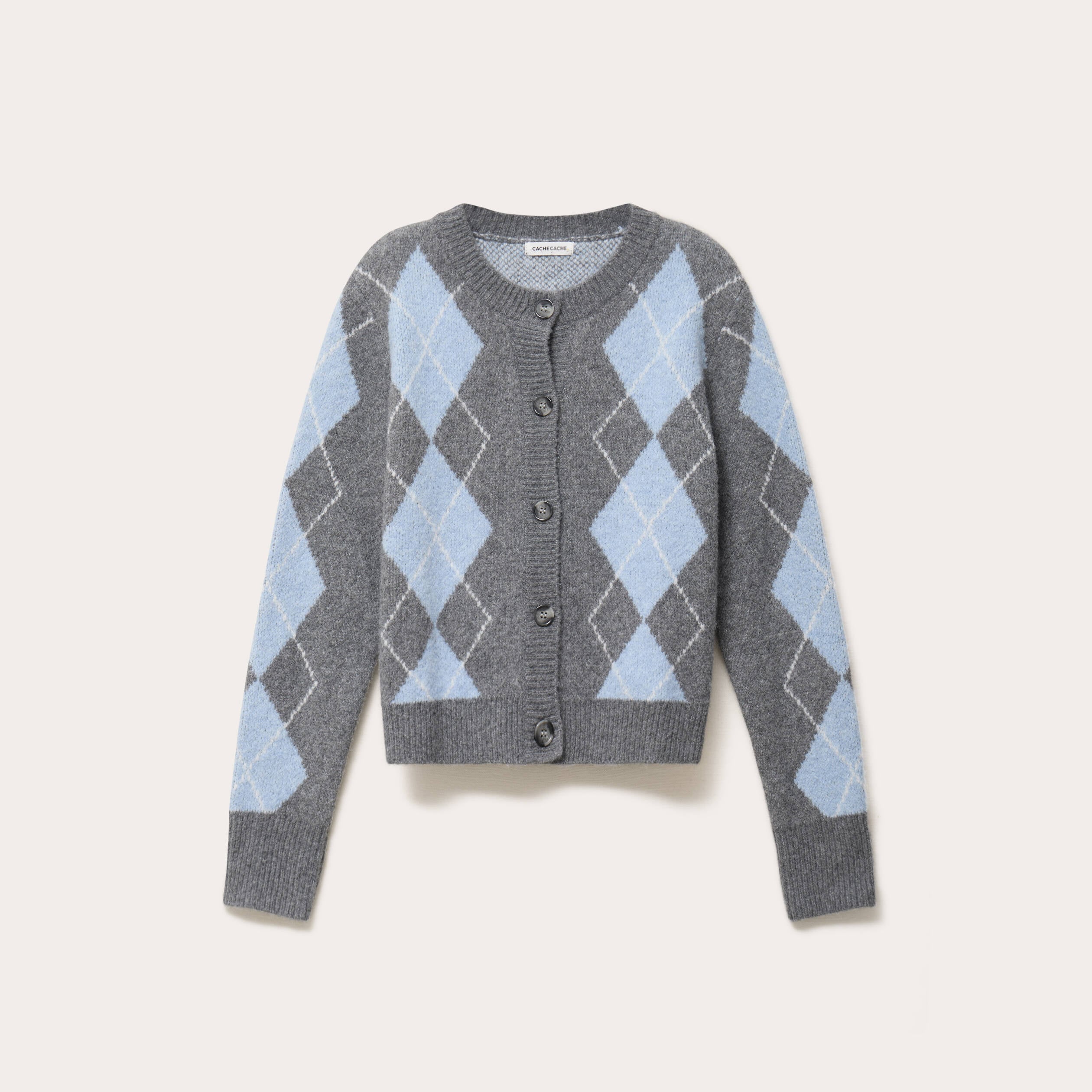 Cardigan col rond manches longues gris fonc&eacute; femme