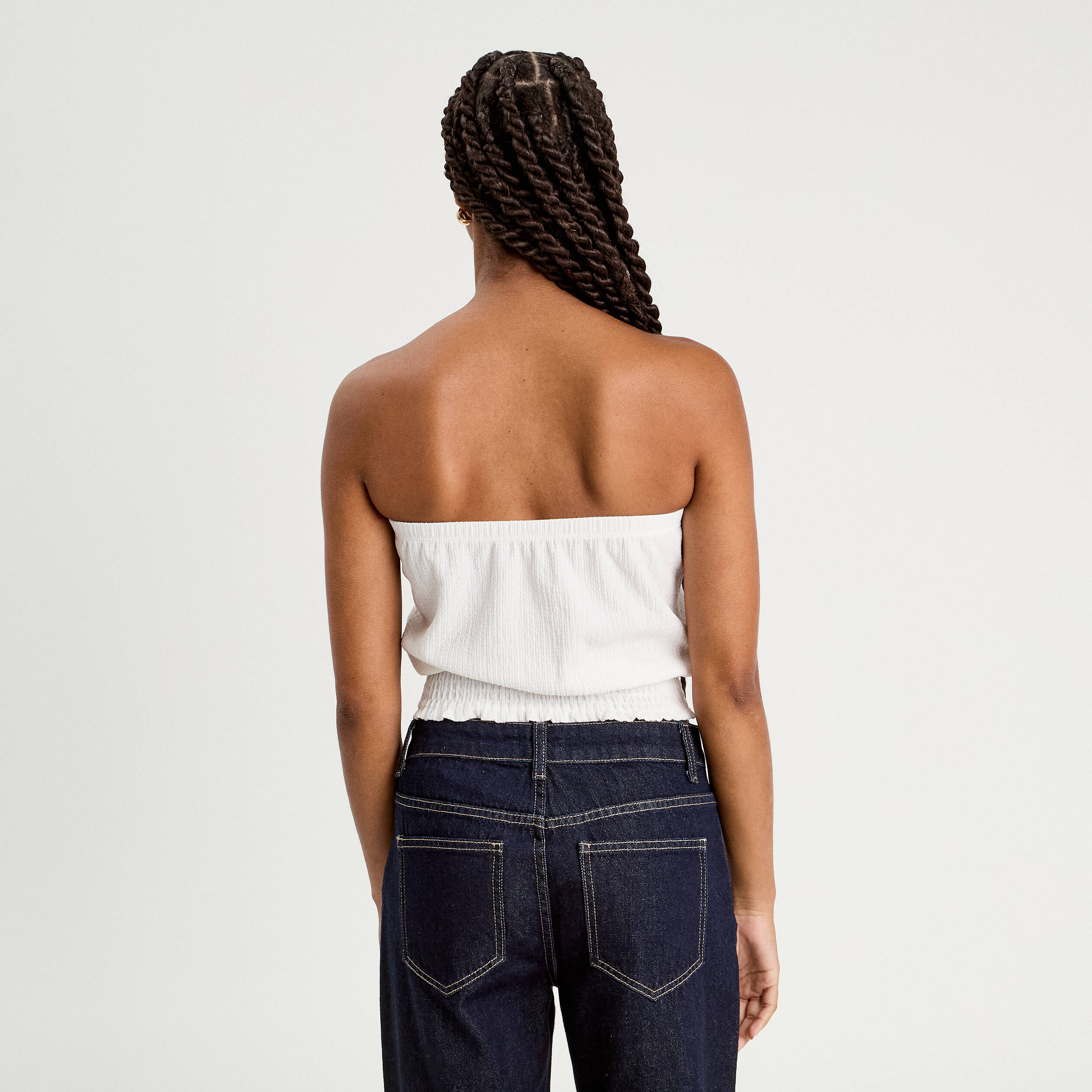 bustier cropped smocke ecru femme Bustier cropped smocké ecru femme