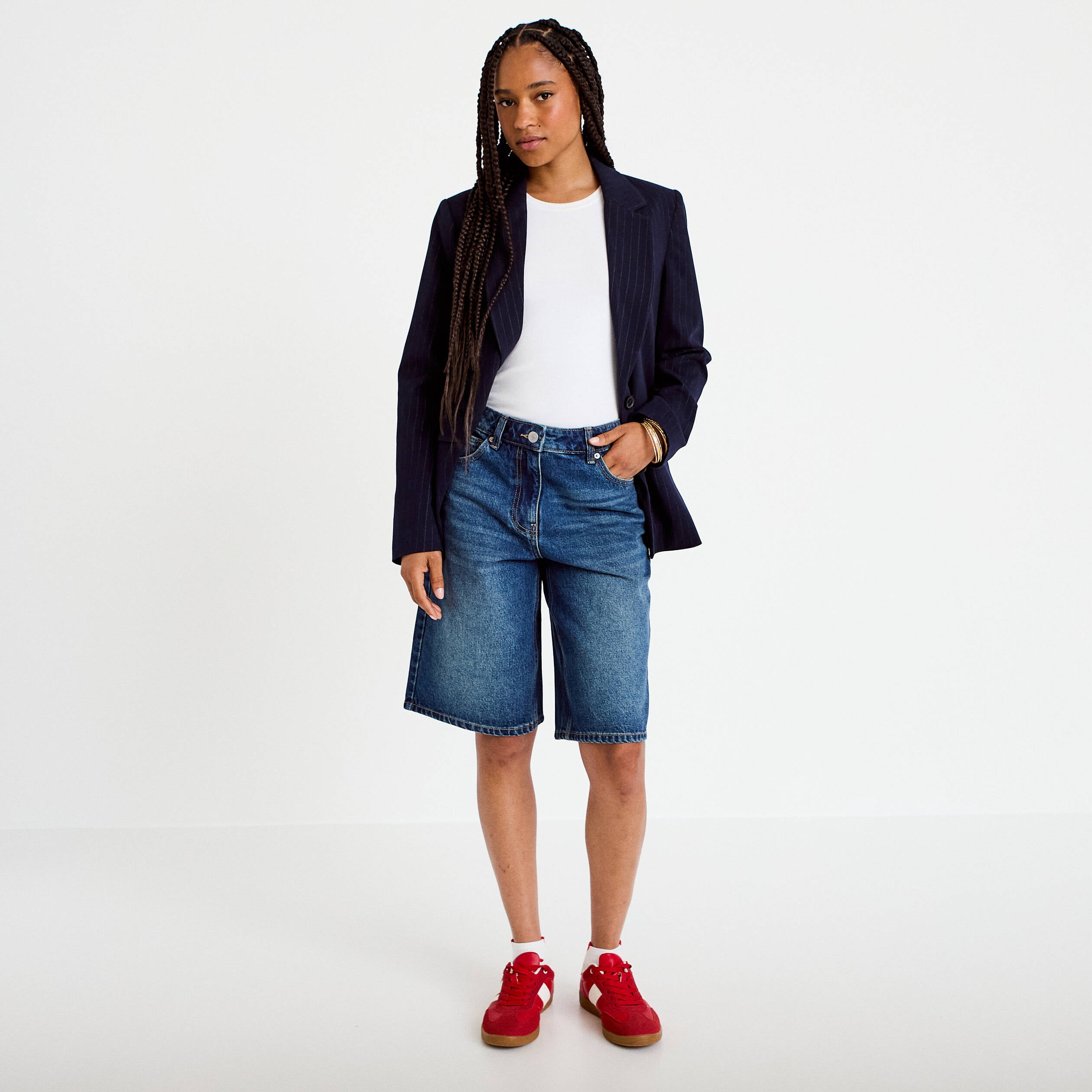 Bermuda en jean bleu fonc&eacute; femme
