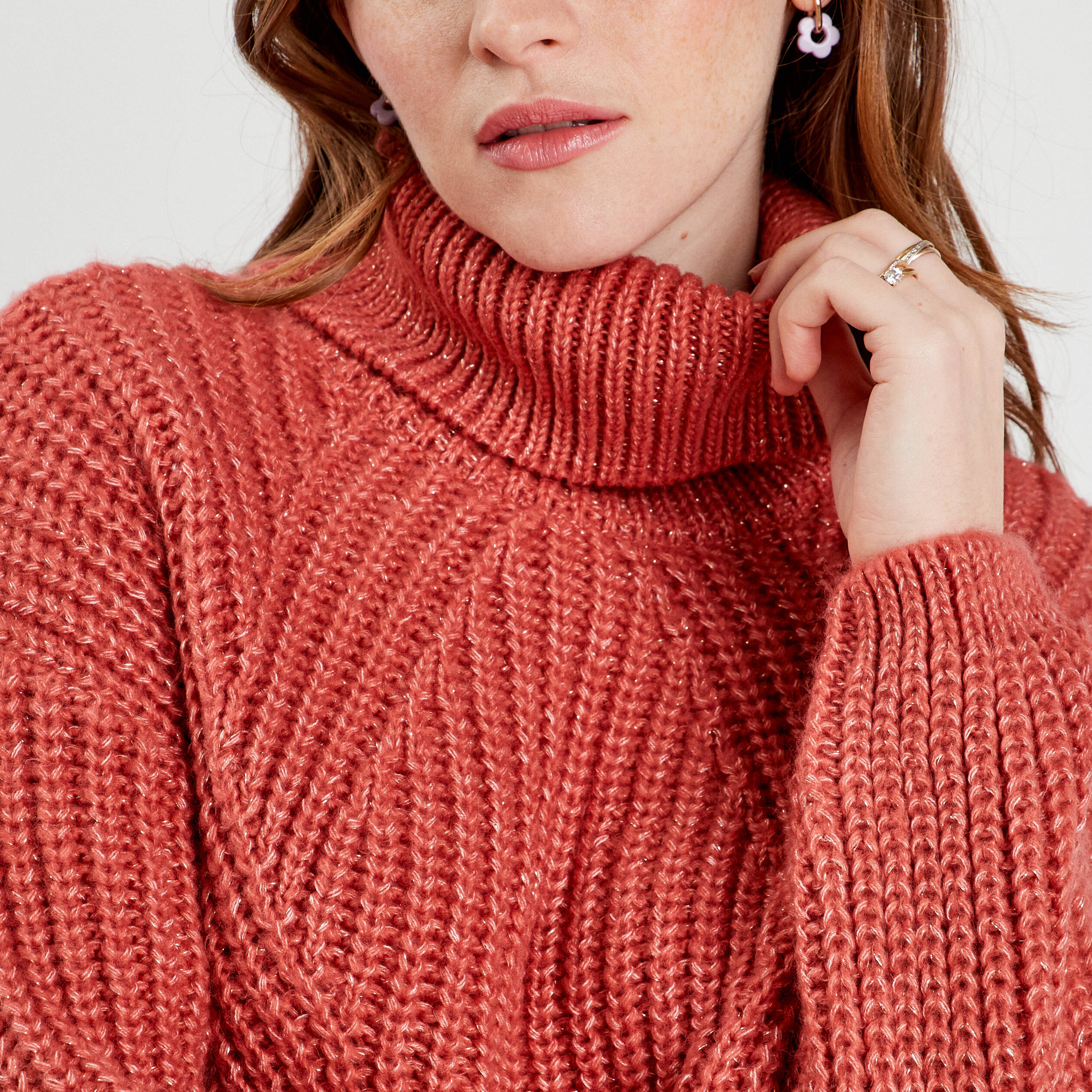 Pull avec col roulé vieux rose femme