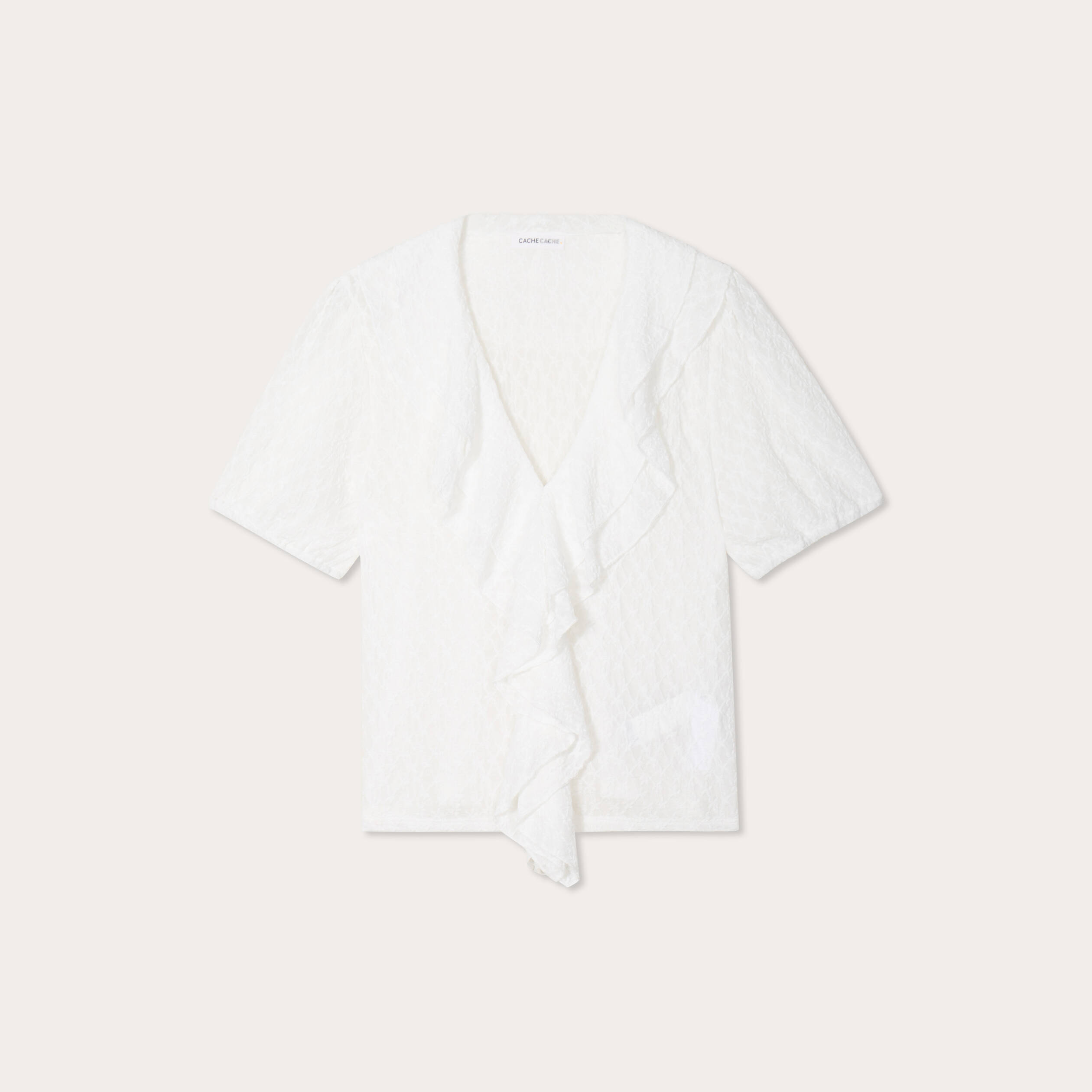 Blouse dentelle et volants blanc femme