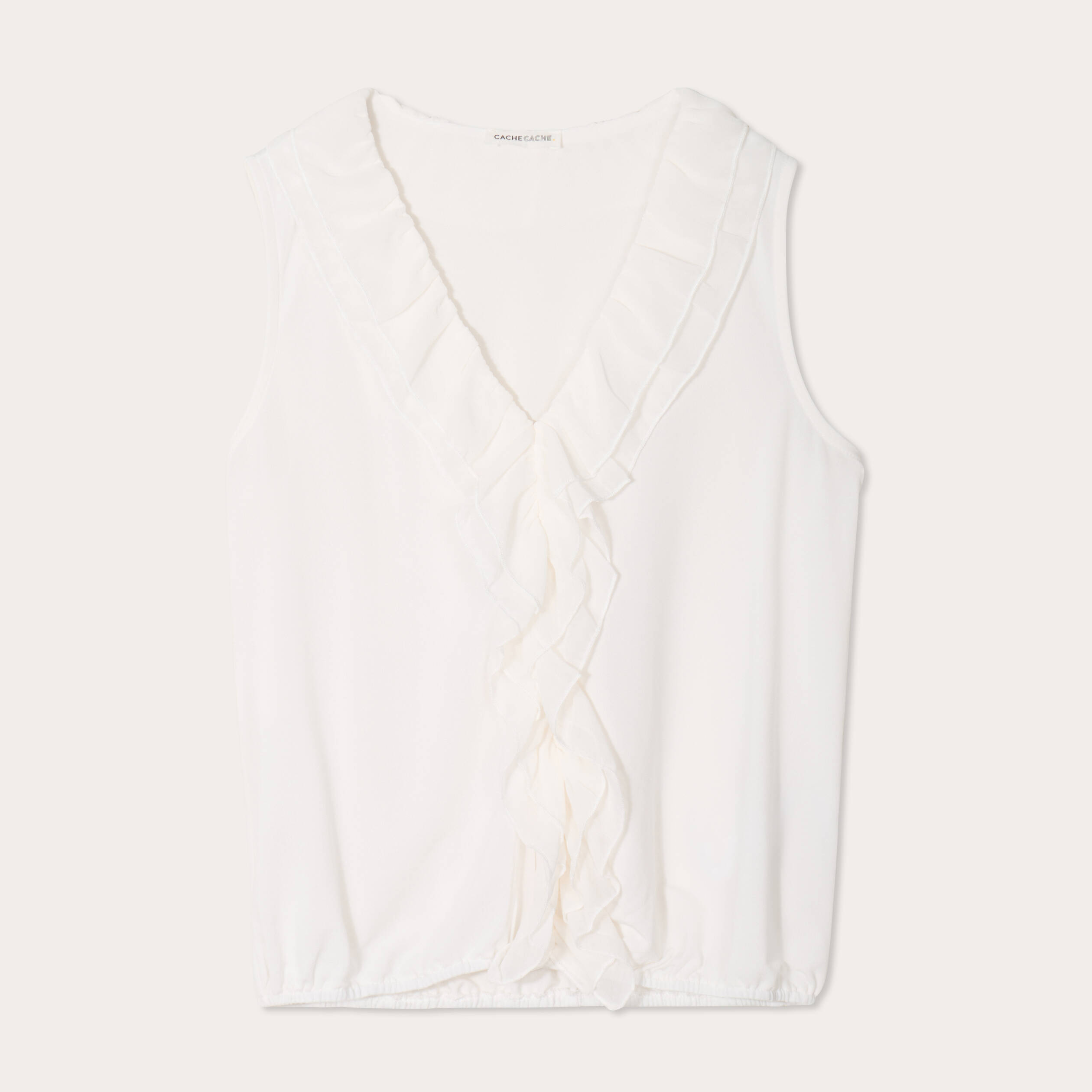 Blouse volants sans manches ecru femme