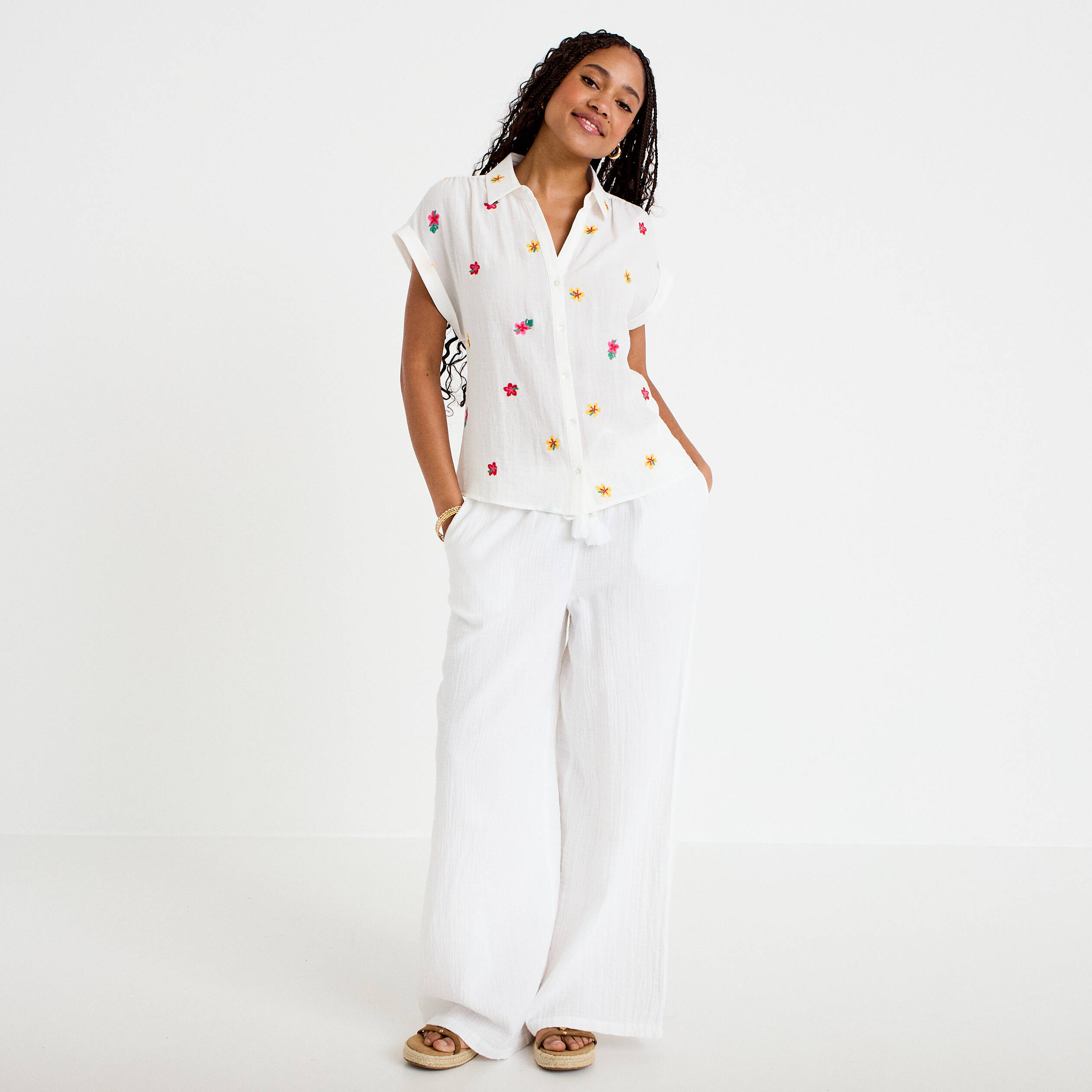 Blouse avec broderie blanc femme