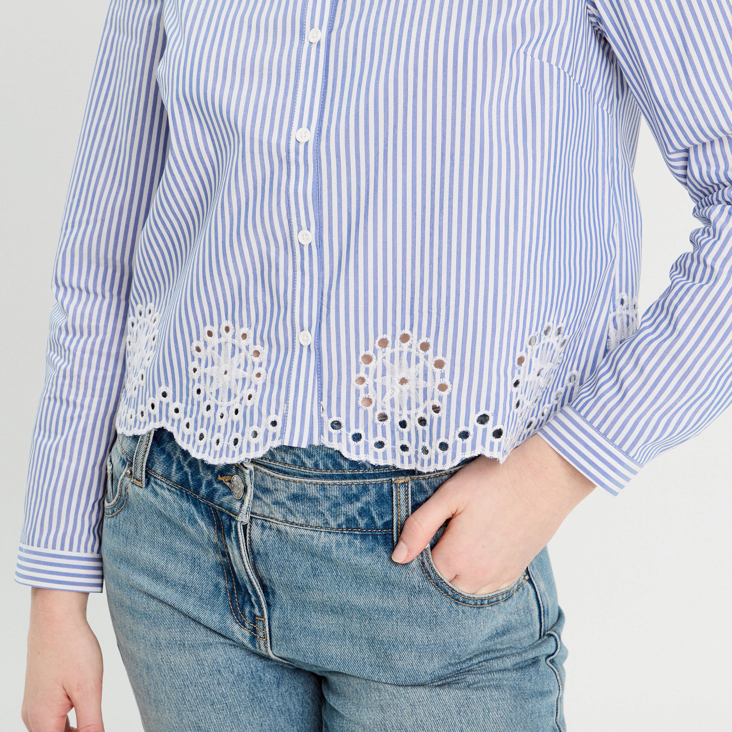 Chemise avec broderie blanc femme