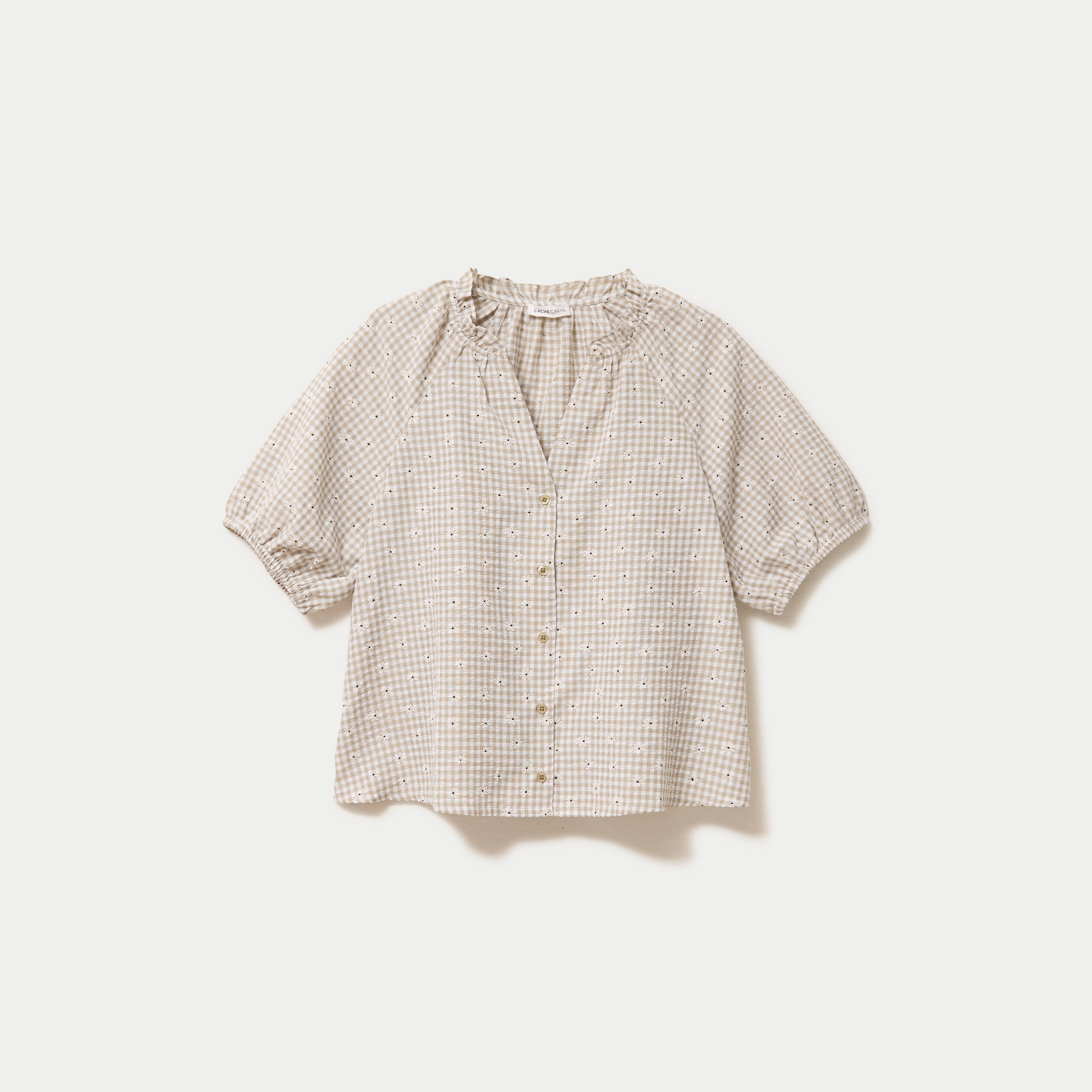 Blouse droite col v manches courtes gris femme