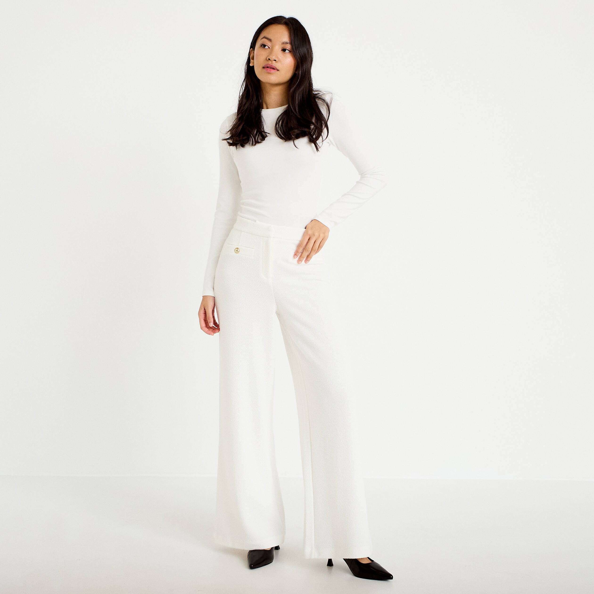 Pantalon bootcut taille standard ecru femme