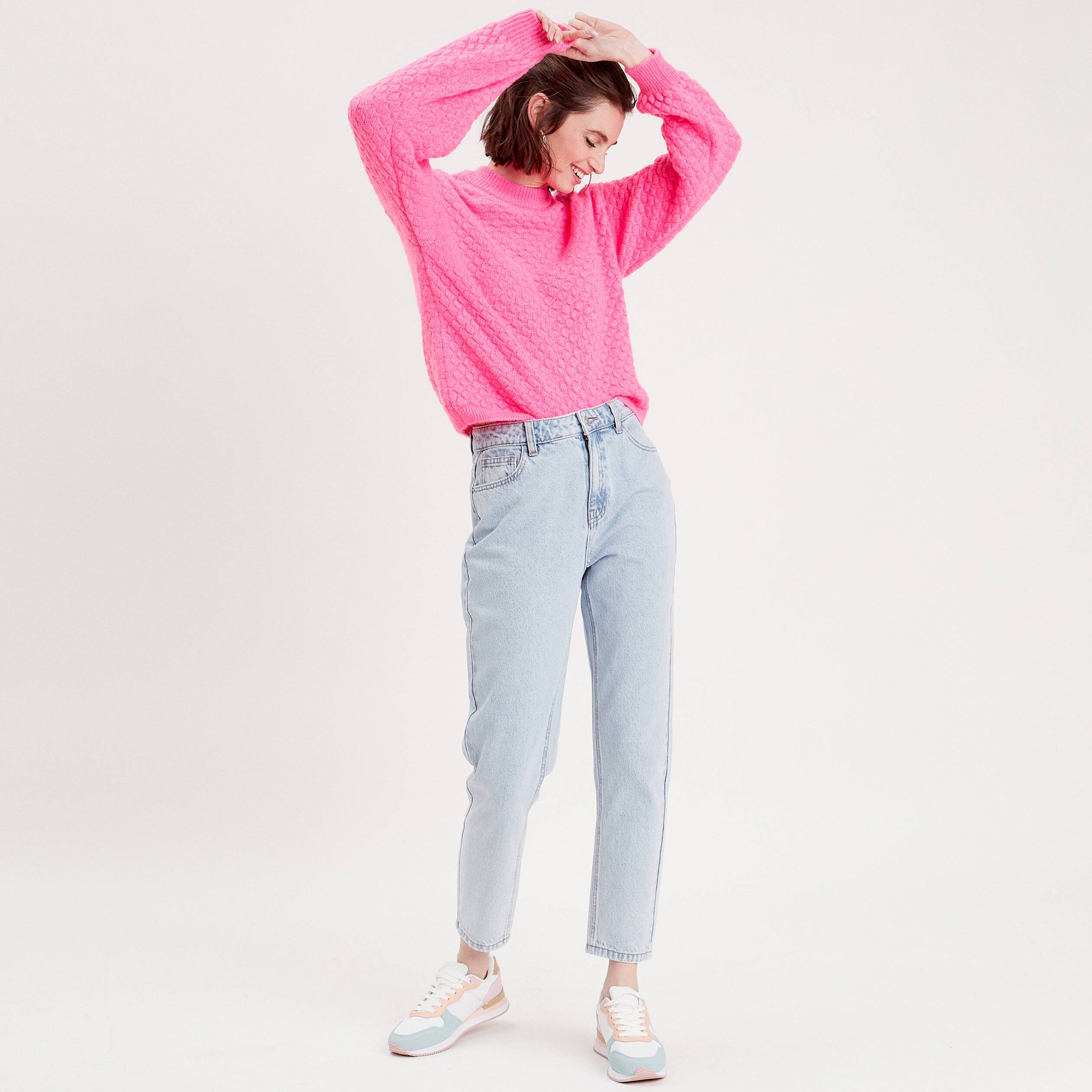 jeans mom taille haute denim bleach femme Jeans mom taille haute denim bleach femme