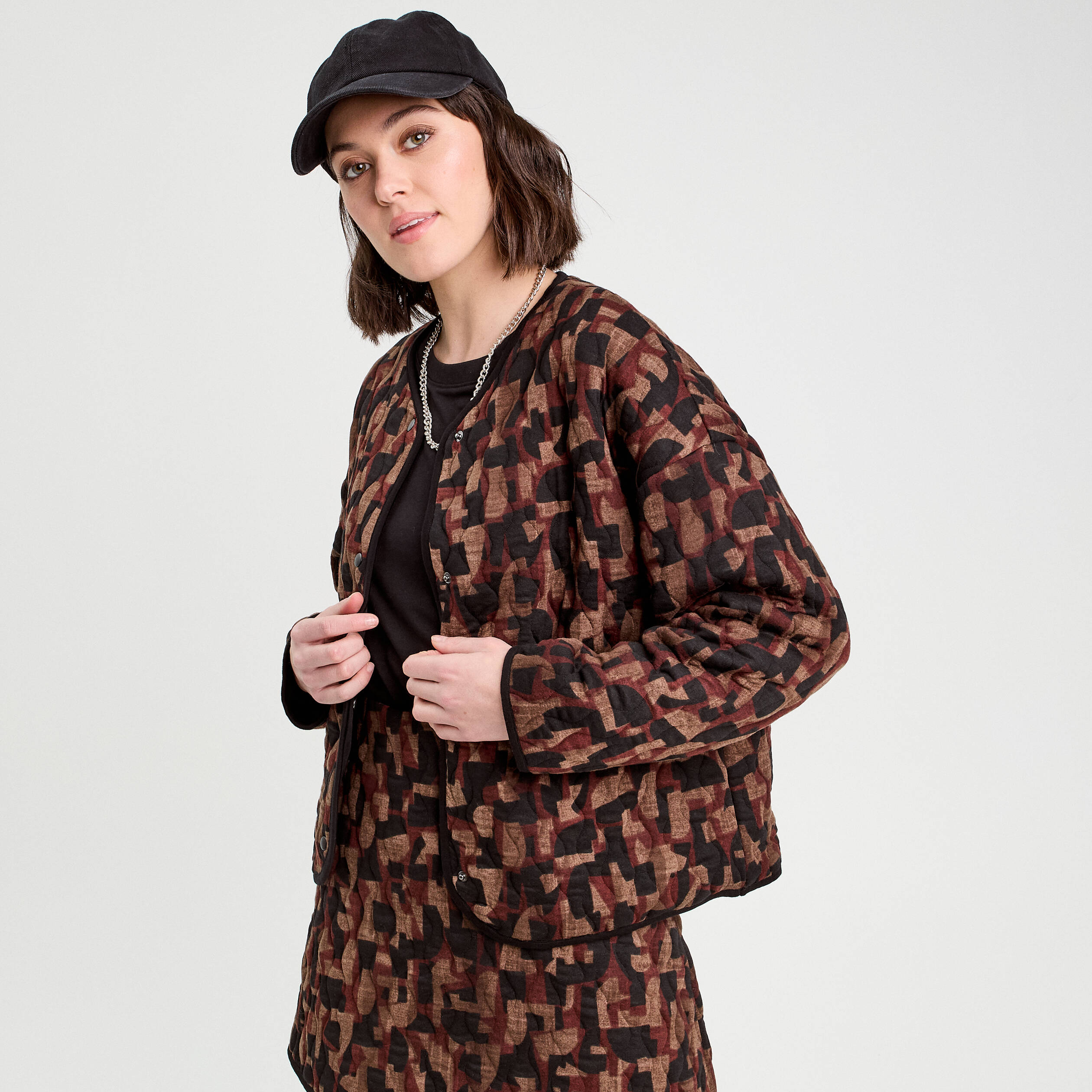 Veste matelass&eacute;e marron cognac femme