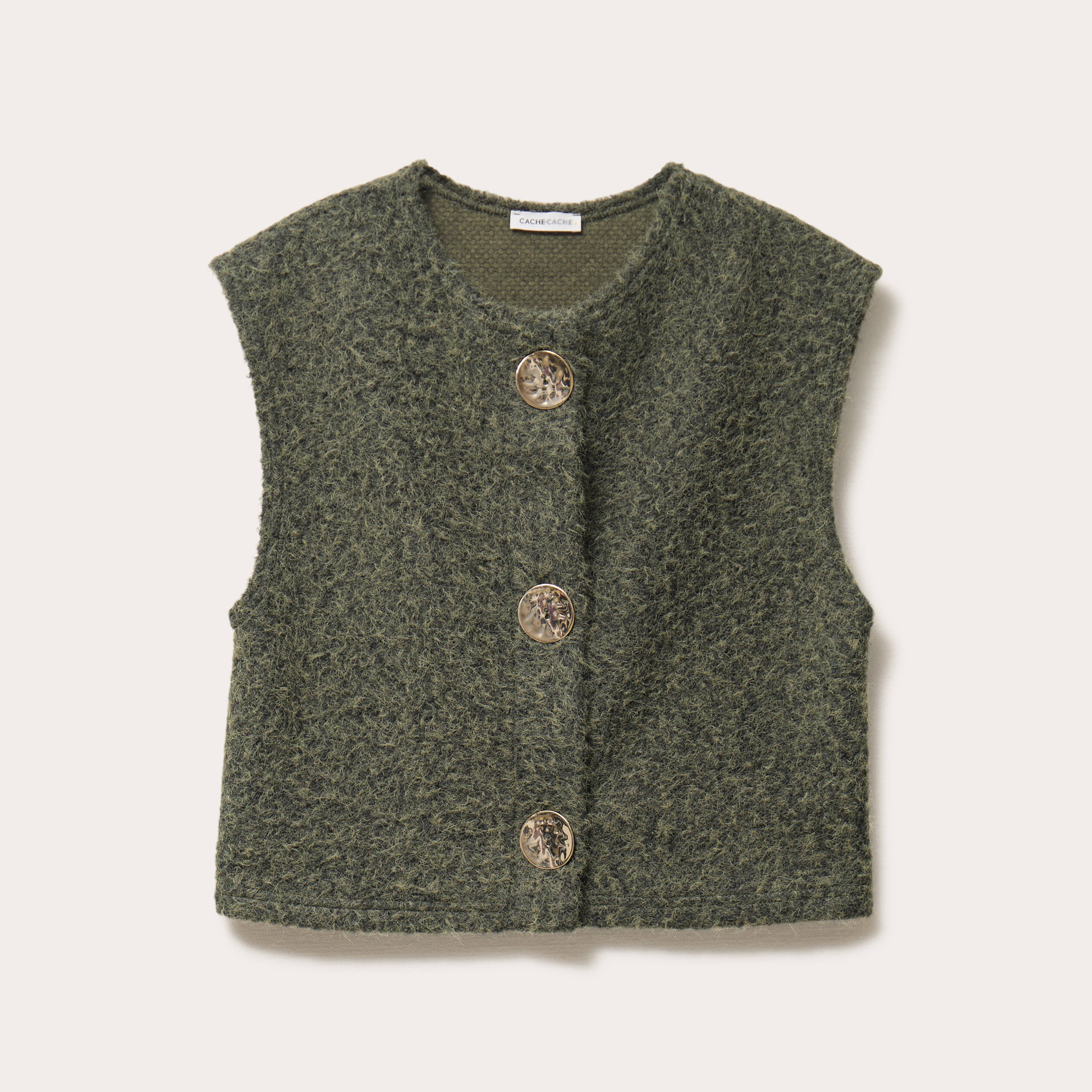 Gilet sans manches effet polaire vert kaki femme