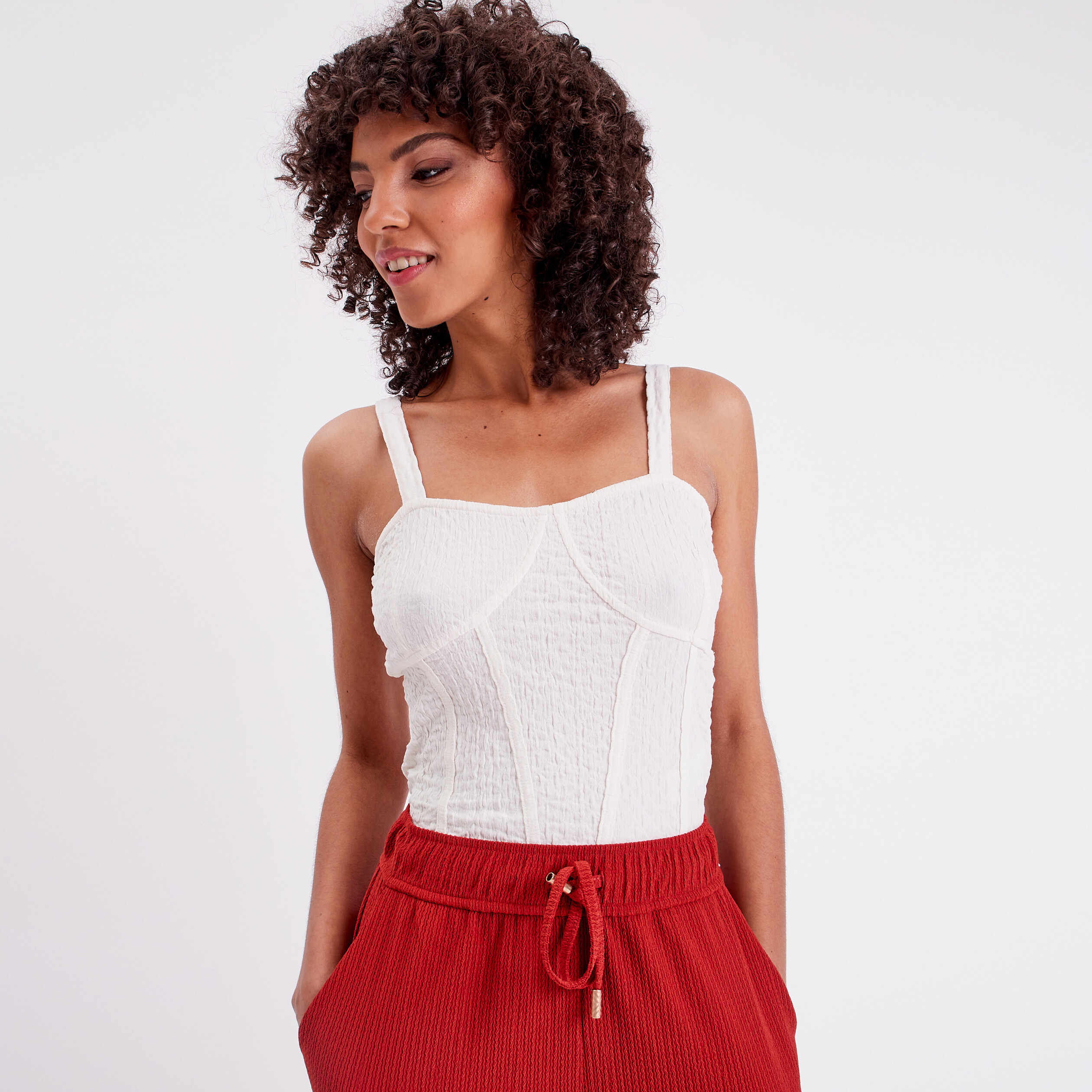debardeur bustier gauffre ecru femme Débardeur bustier gauffré ecru femme