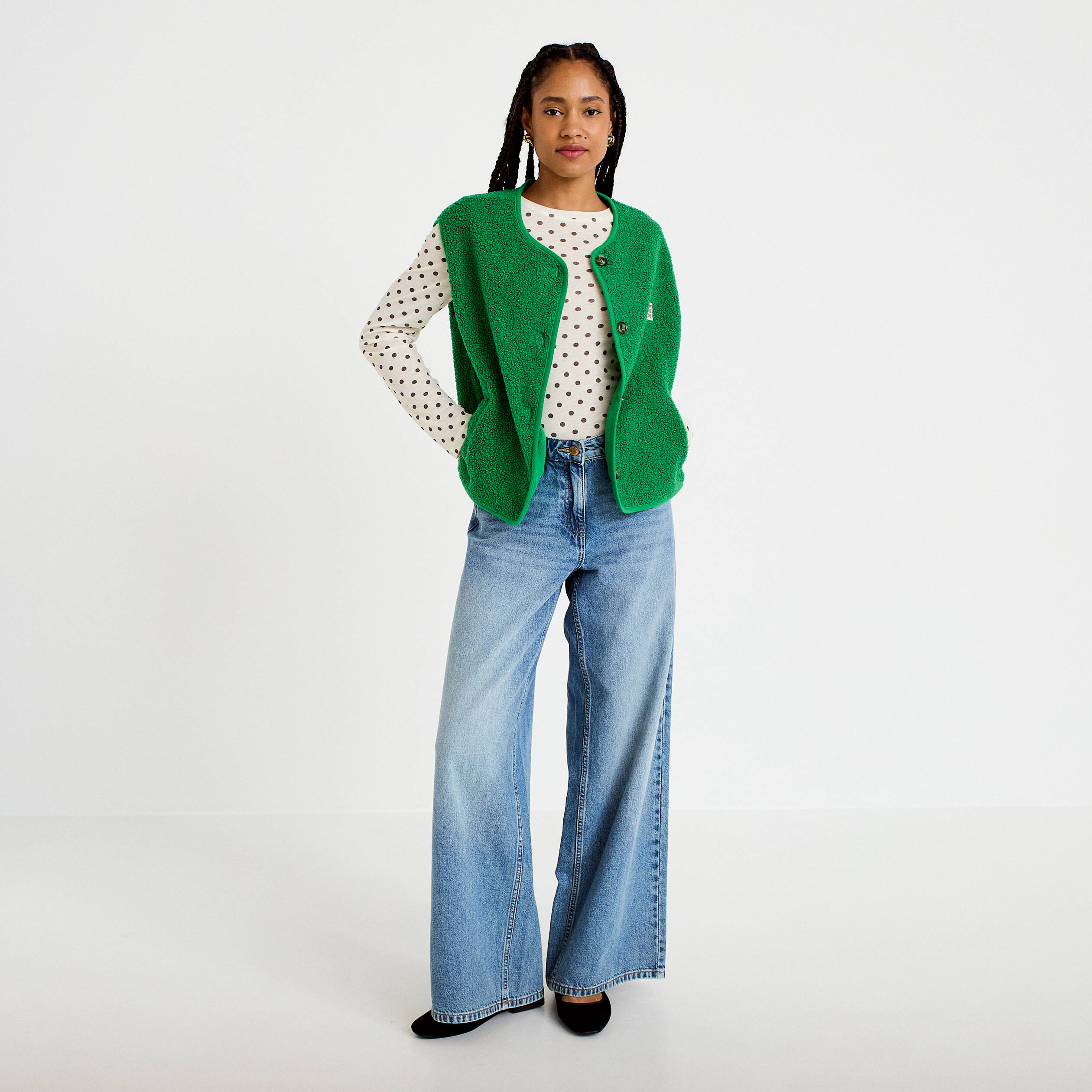 Gilet sans manches effet polaire vert fonc&eacute; femme