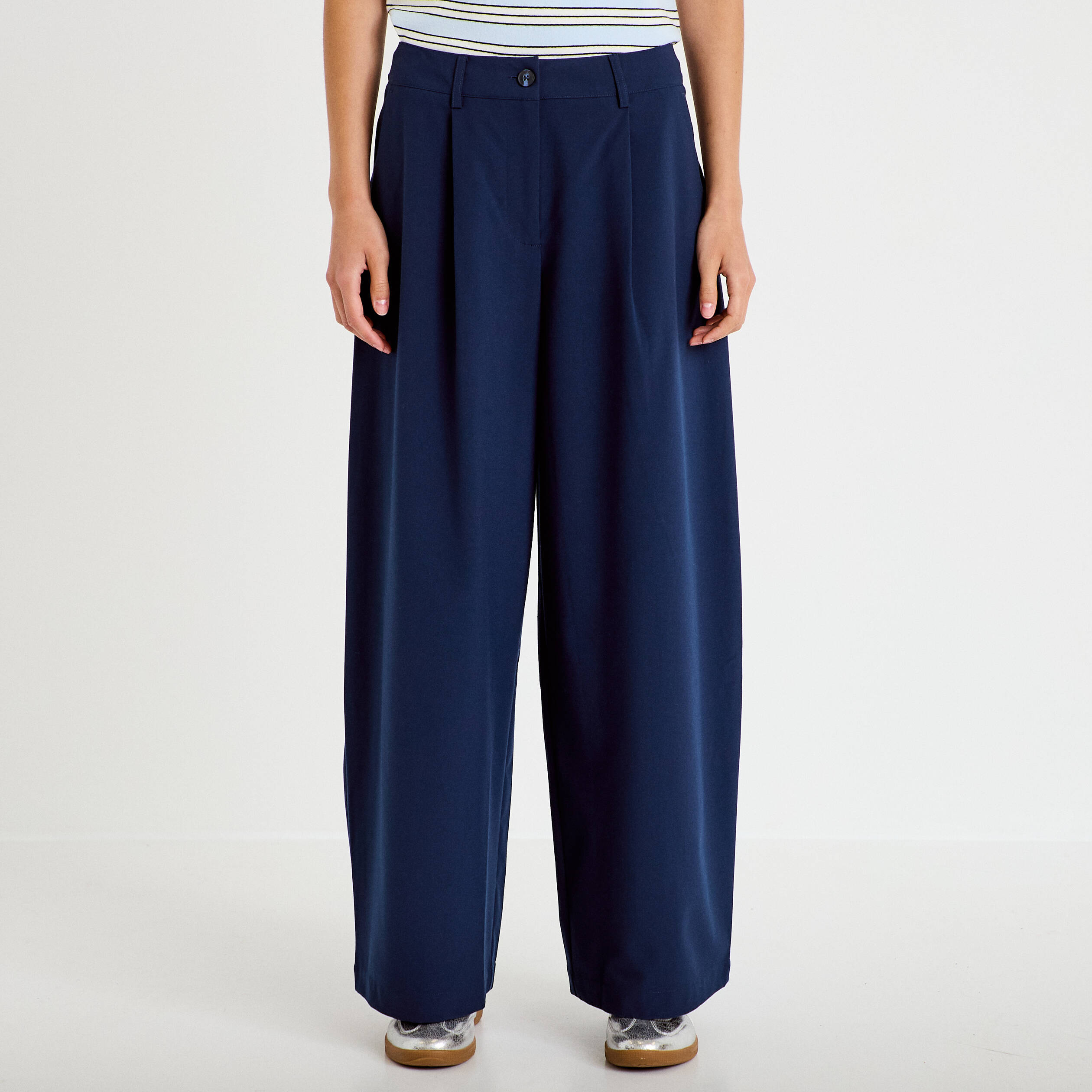 Pantalon barrel taille standard bleu marine femme