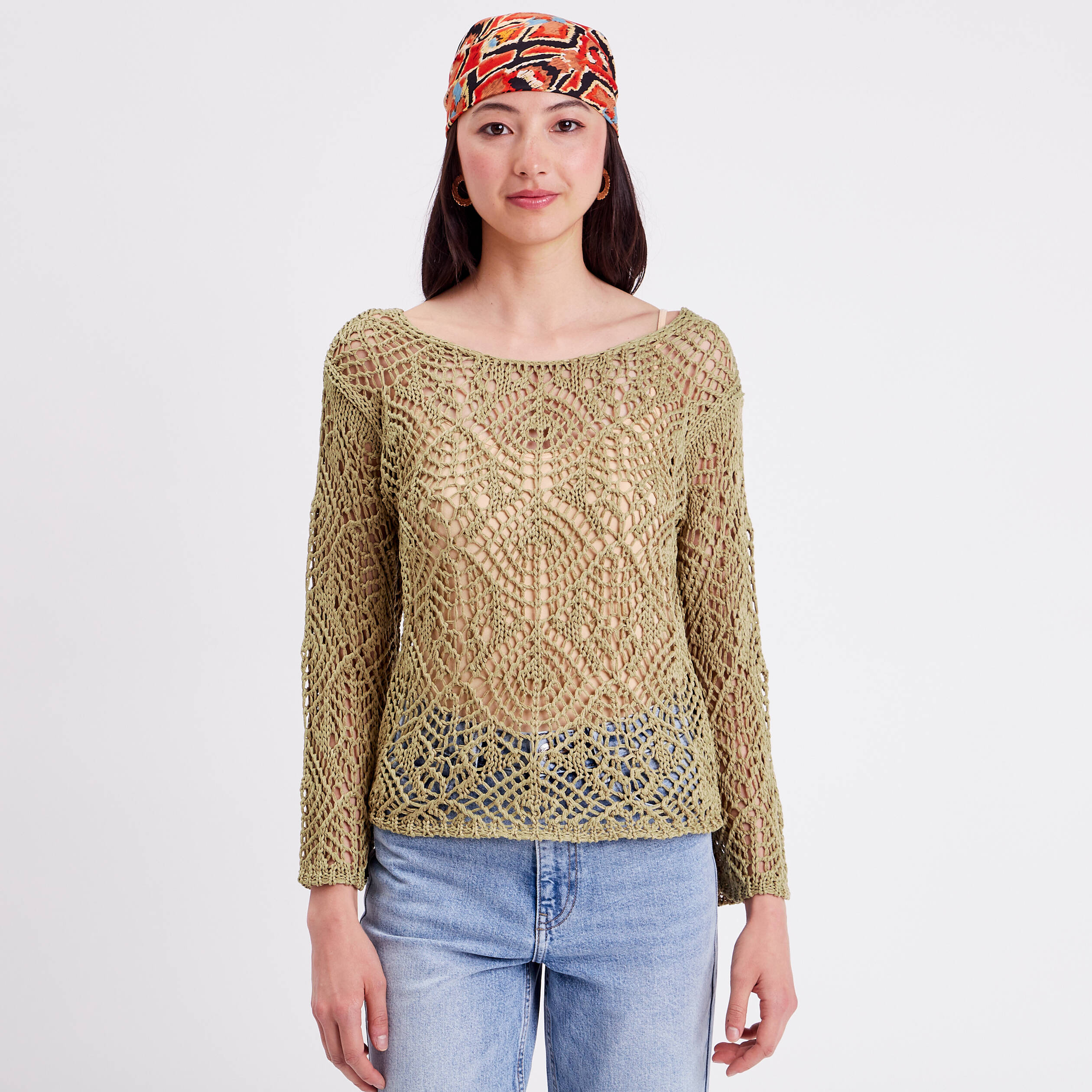 Pull Femme Rue 21 Tricot Crochet – Gris, Taille XS – Manches Longues – Occasion Très Bon état