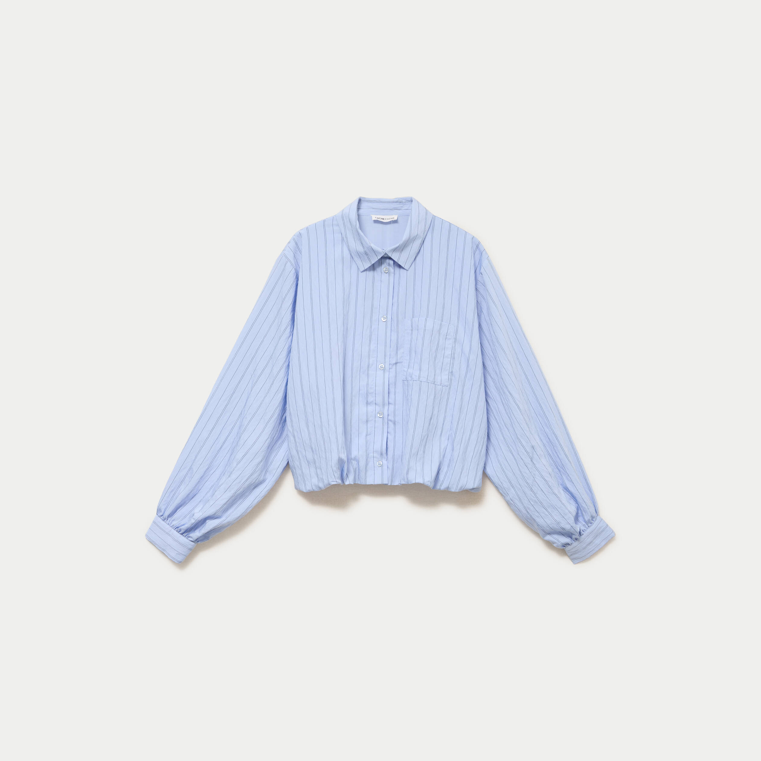 Chemise ample cropped effet boule bleu femme