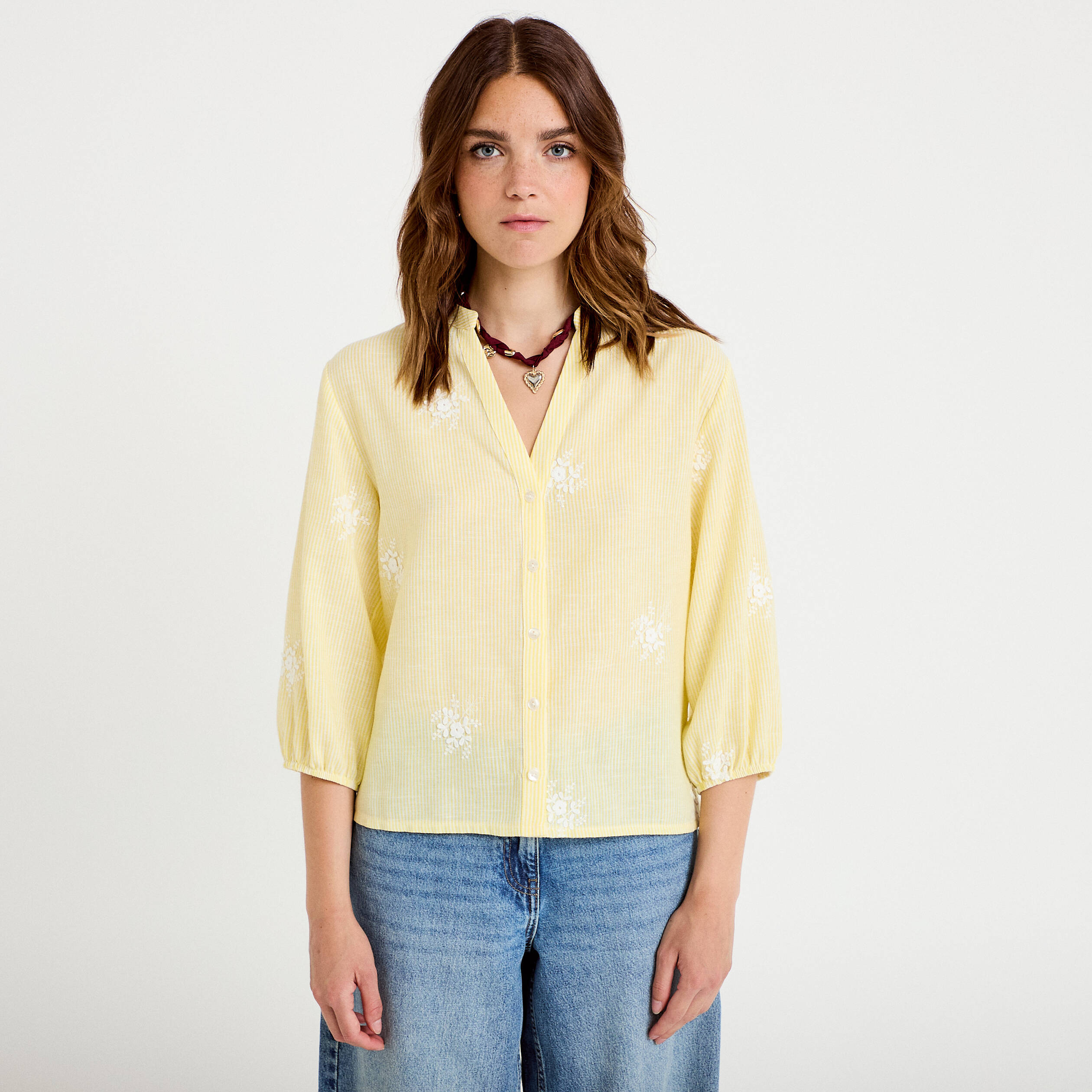 Blouse col tunisien jaune femme