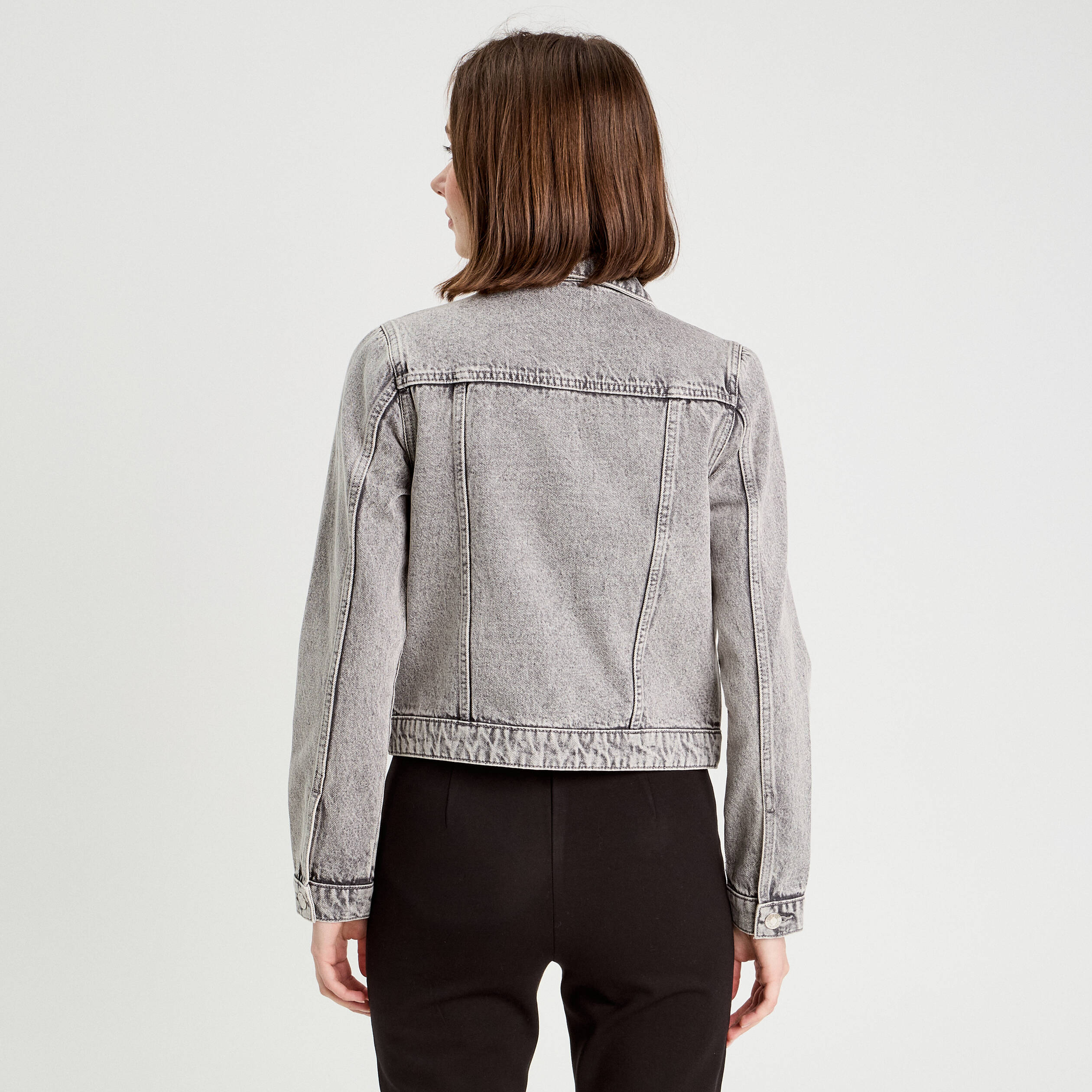 veste boutonnee en jean denim gris femme Veste boutonnée en jean denim gris femme