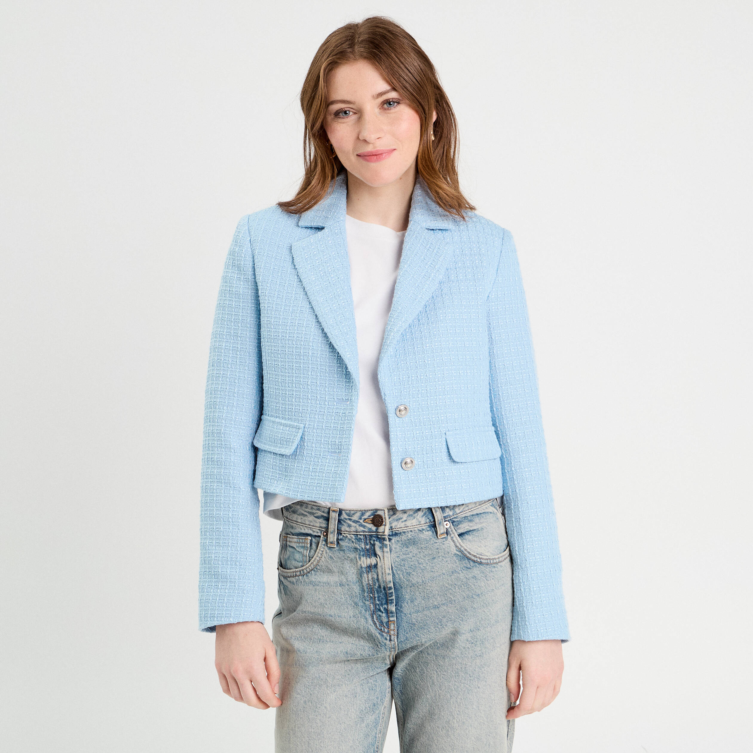 Veste blazer cintrée bleu turquoise femme
