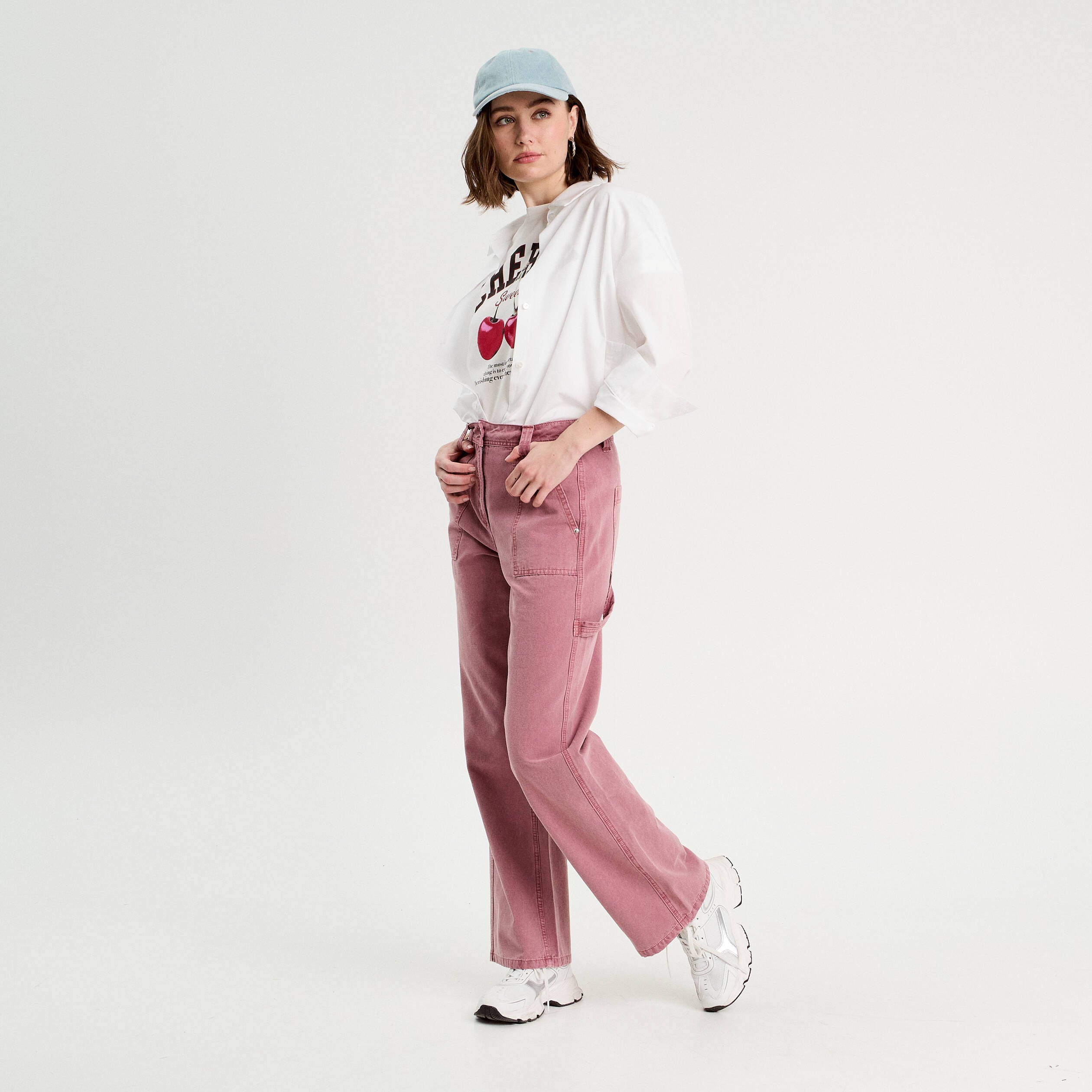Jean wide leg carpenter vieux rose femme