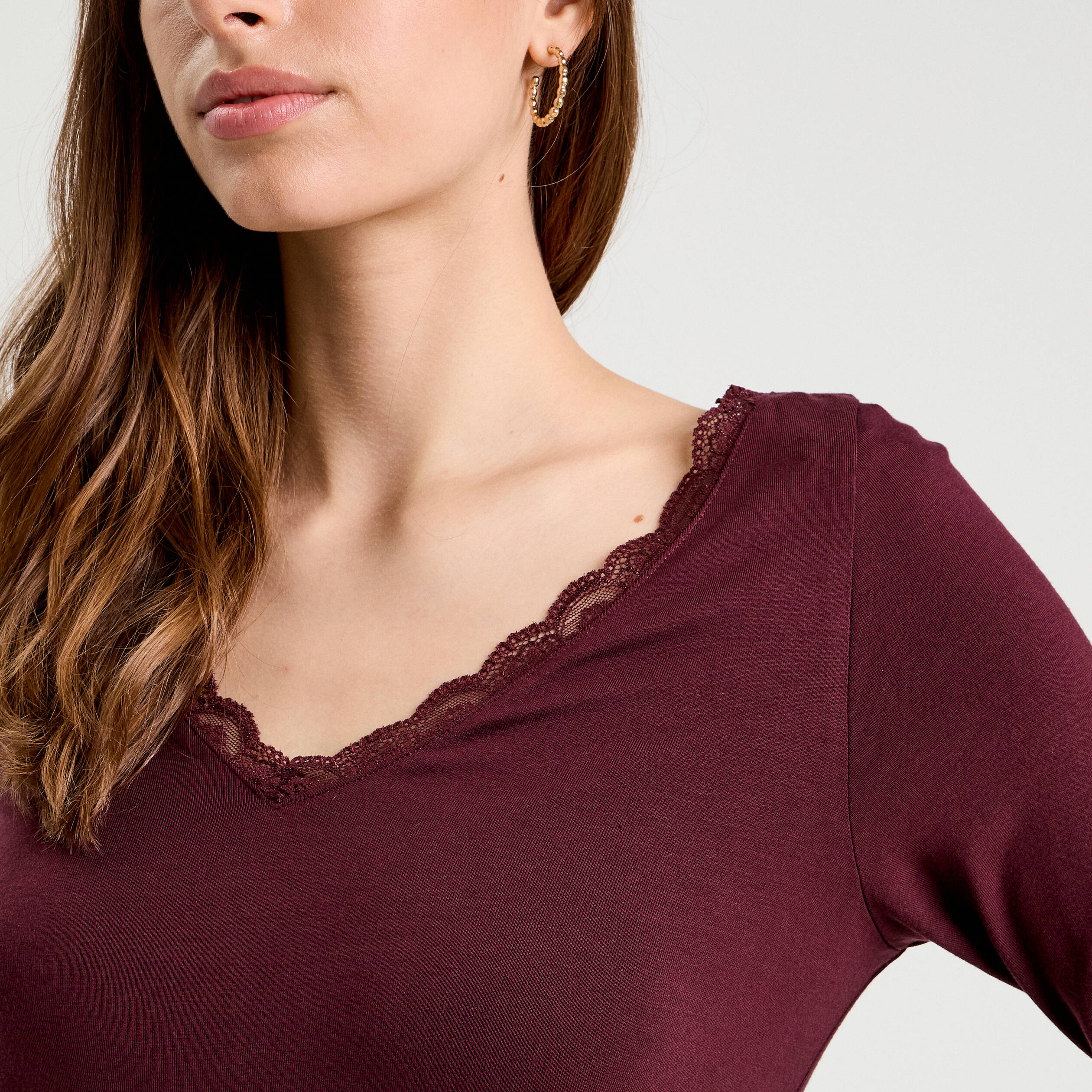 T-shirt manches longues violet foncé femme