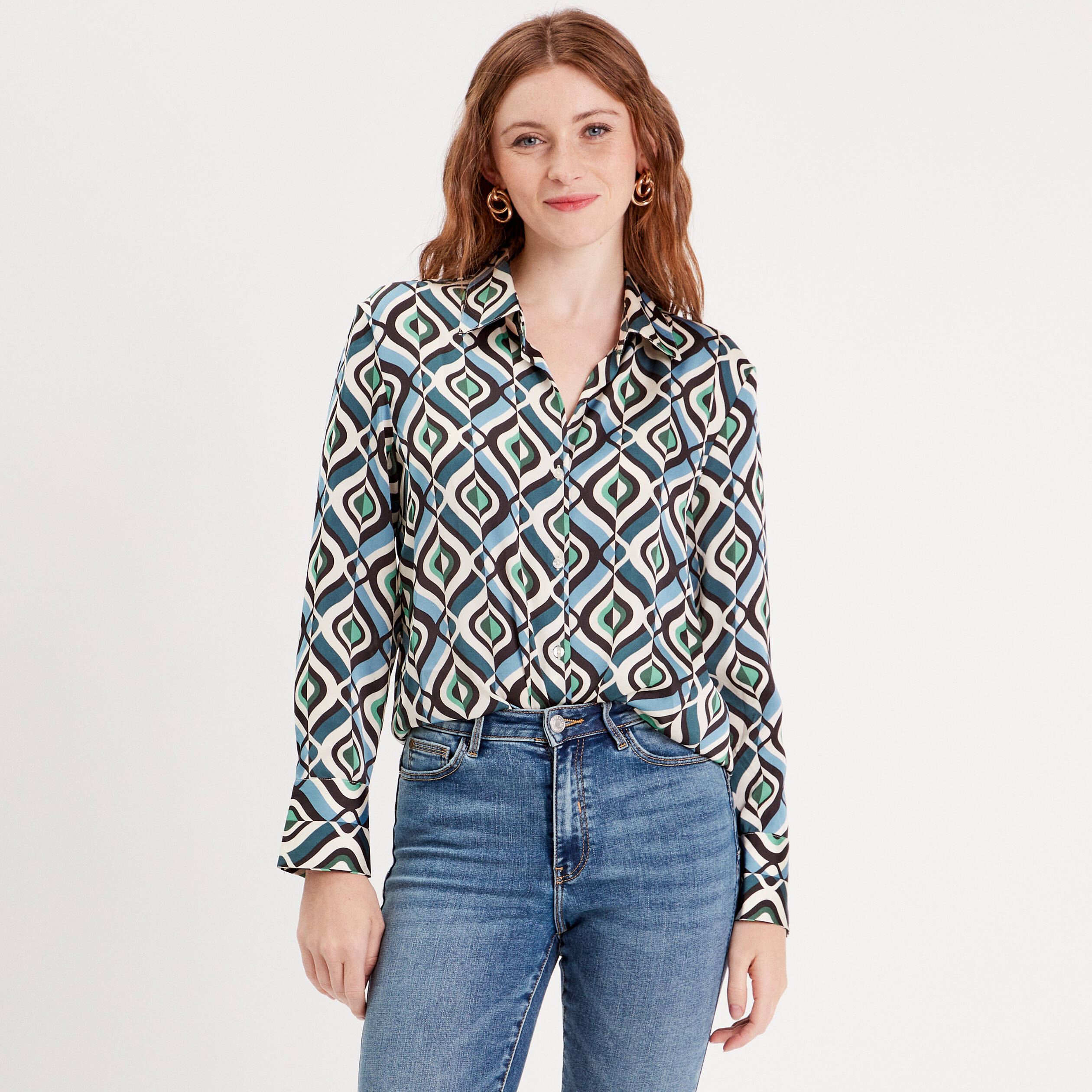 CHAPS Pull tendance à manches longues en coton mélangé à col roulé pour femme, Rose/multicolore., TT-Grand