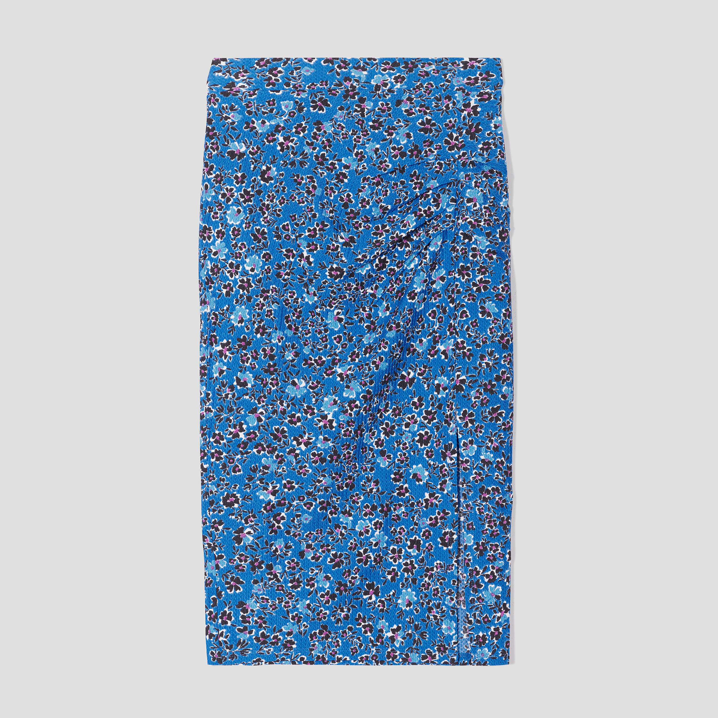 Jupe moulante drap&eacute;e bleu femme