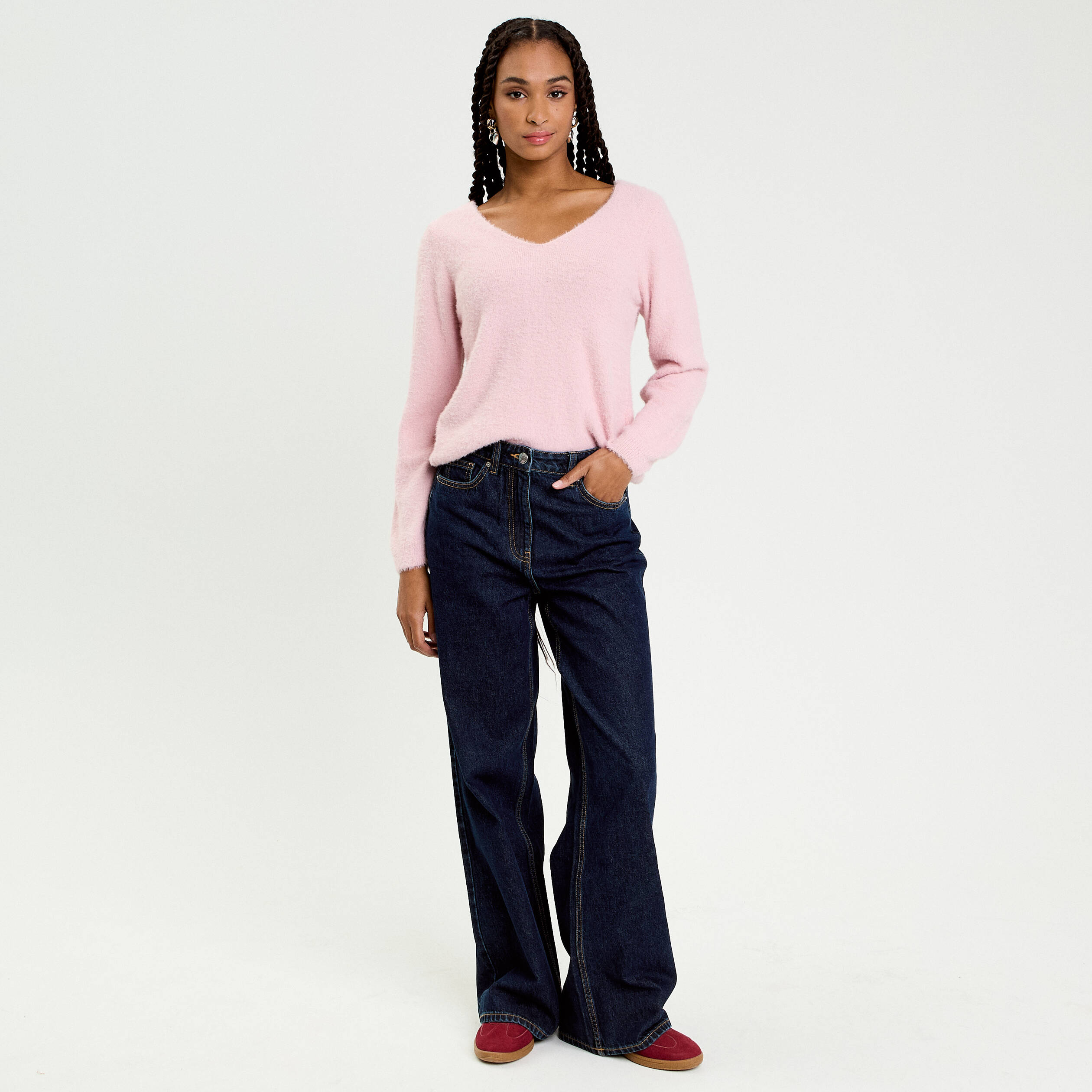 Pull d&eacute;tails coeur rose pastel femme