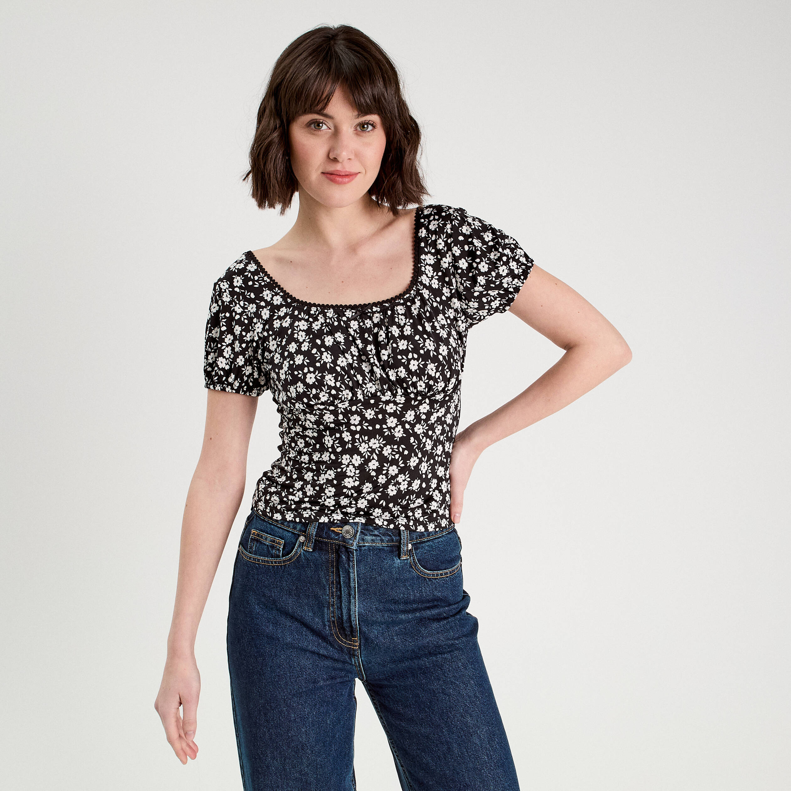 Blouse manches courtes noir femme