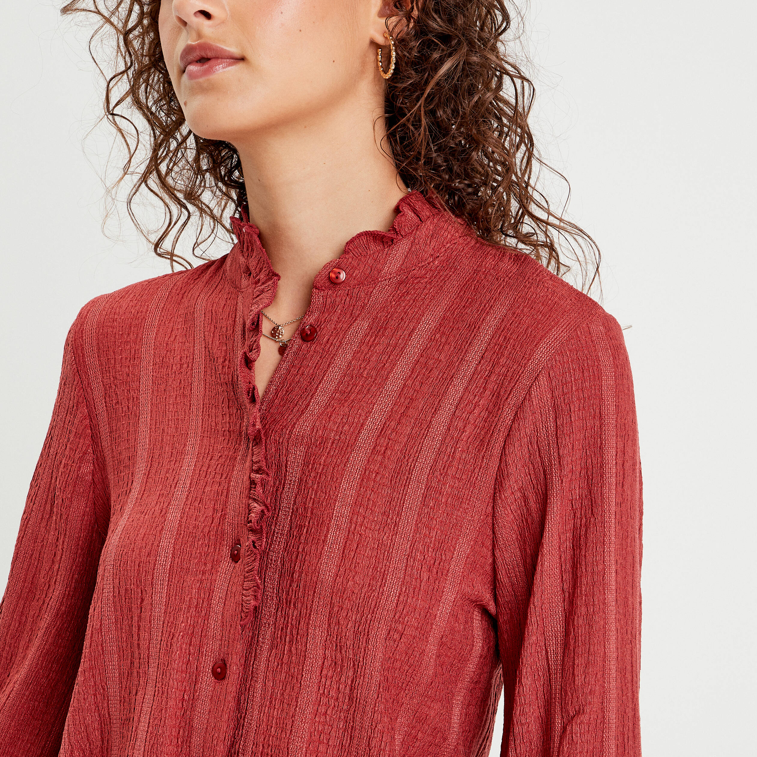 chemise manches longues volants vieux rose femme Chemise manches longues volants vieux rose femme
