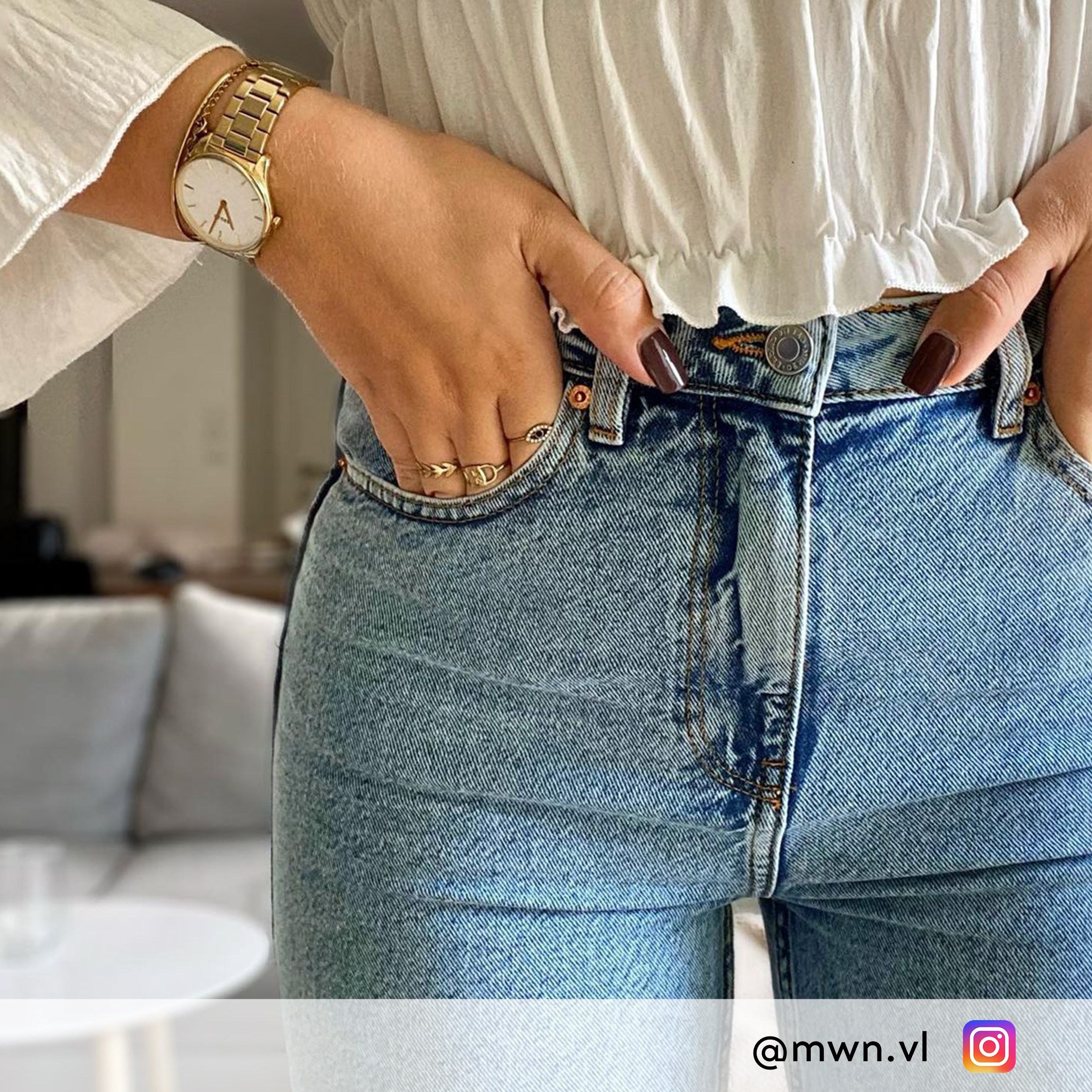 Jeans mom taille haute denim bleach femme